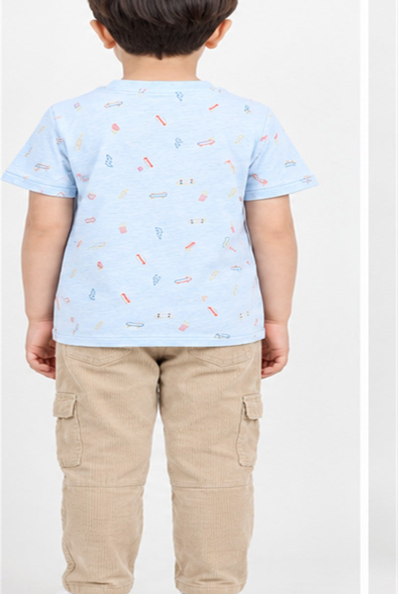 Gingersnaps boys pale blue print T-shirt - back view