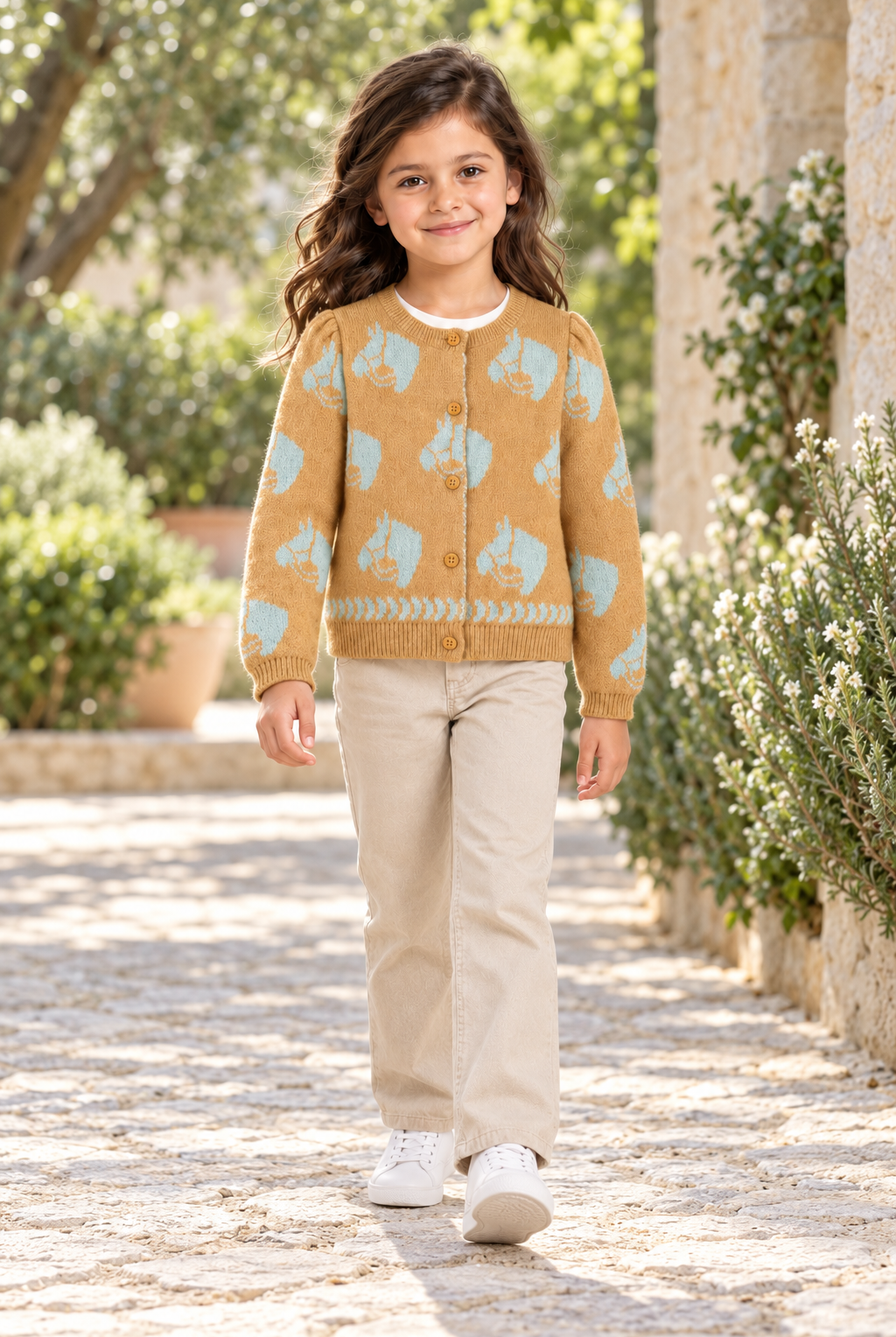 كارديجان بناتي صوف منسوج, brown, lifestyle model view