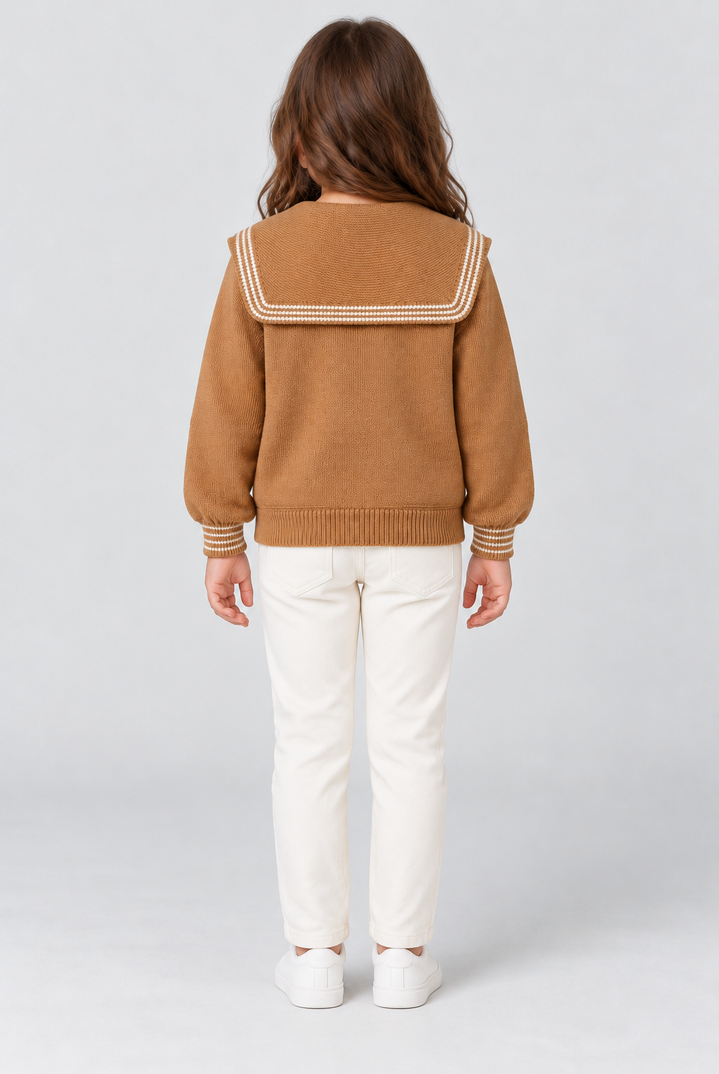 Gingersnaps brown cardigan GCA0070, back view on AI model G2