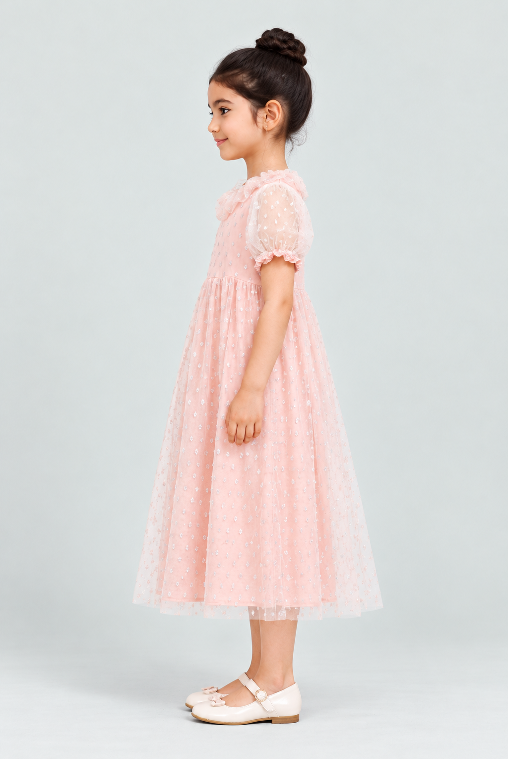 Gingersnaps GDR1932 girls blush sparkle dress - left model view