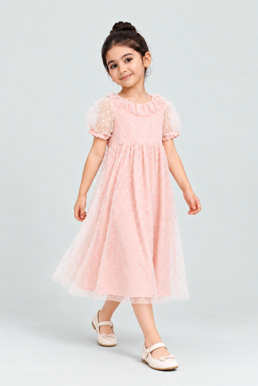Gingersnaps GDR1932 girls blush sparkle dress - lifestyle studio view