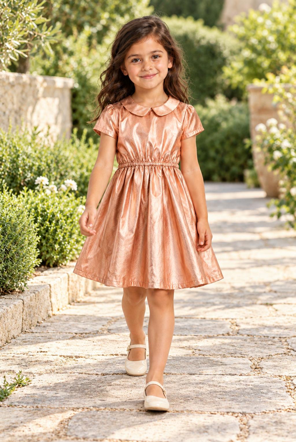 فستان جلد نص كم بناتي, metallic, lifestyle model view
