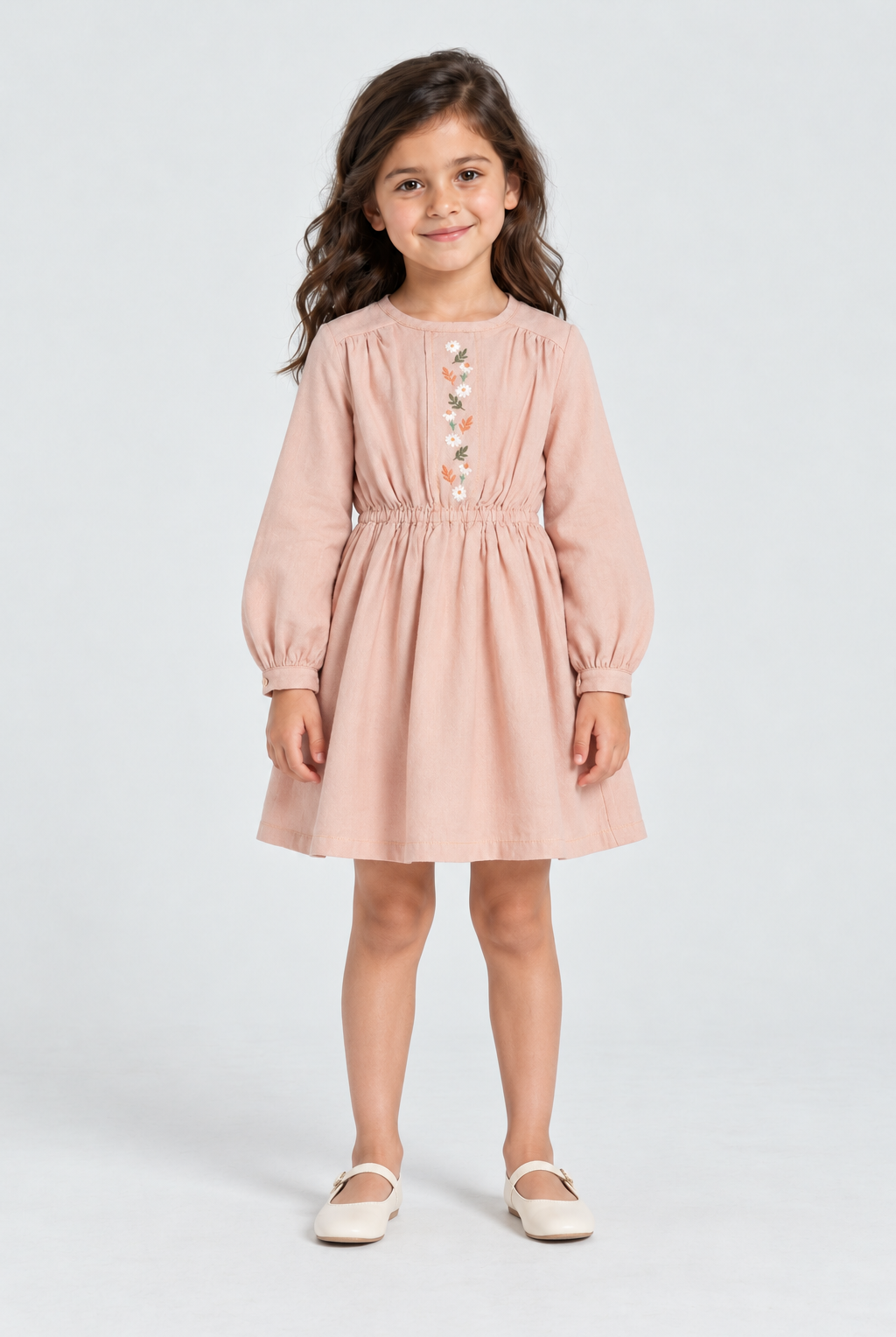 فستان مخصر كم طويل سادة مواليد — front model view