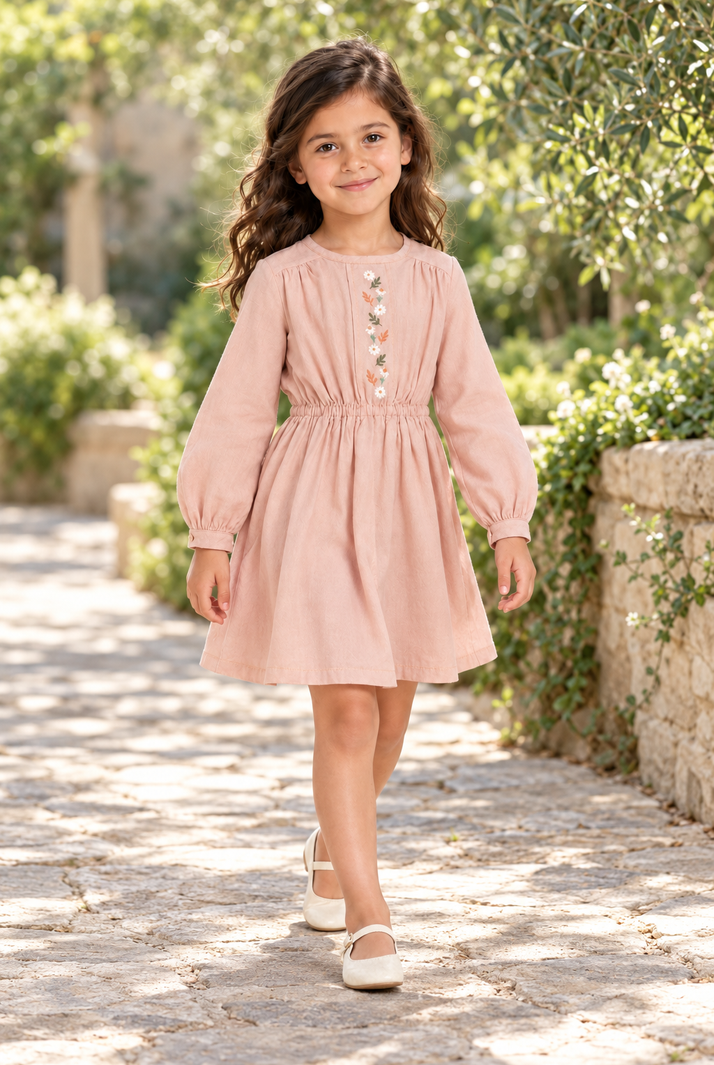 فستان مخصر كم طويل سادة مواليد — lifestyle model view