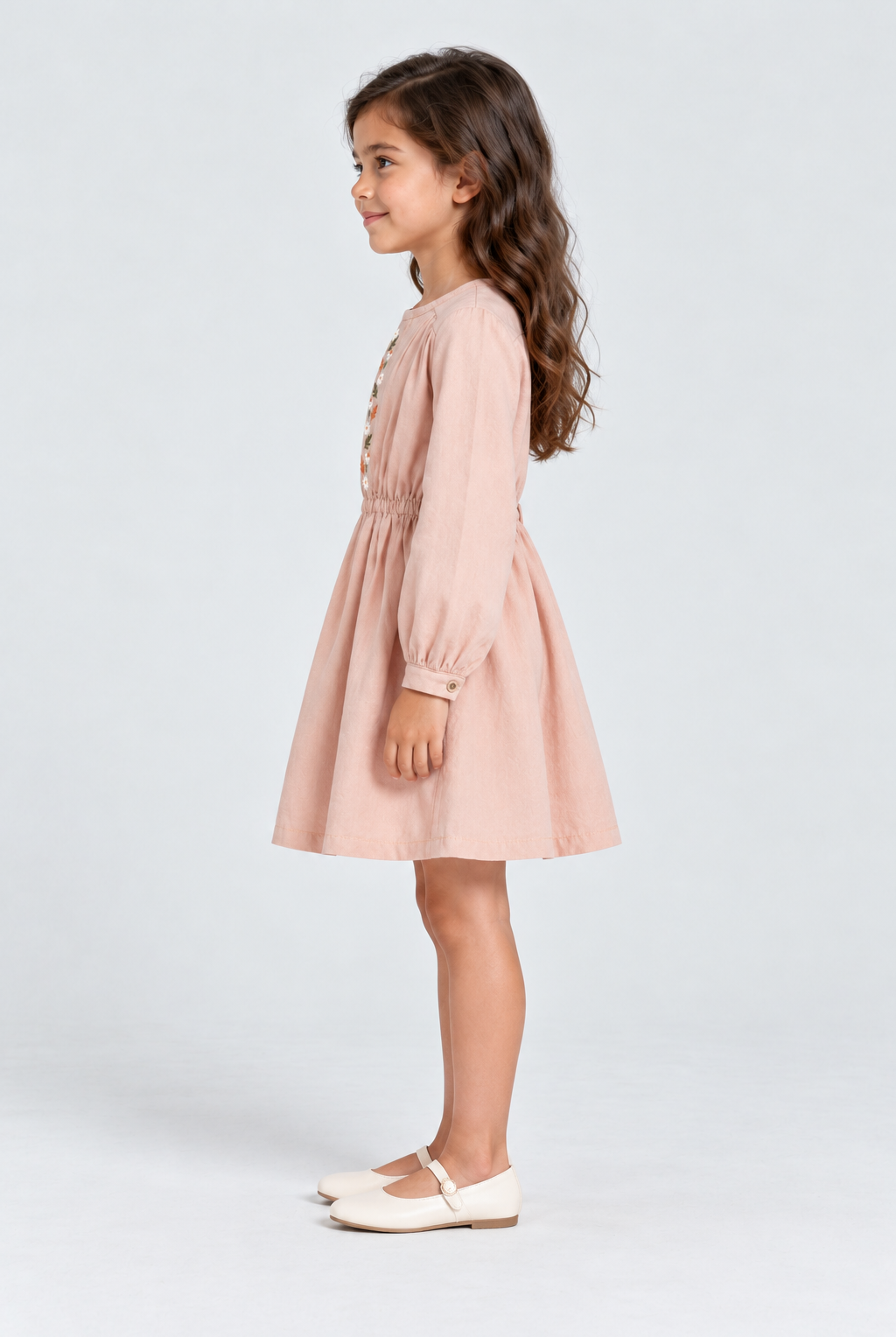 فستان مخصر كم طويل سادة مواليد — side model view