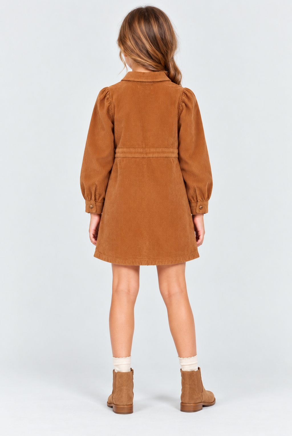 Gingersnaps GDR2171 girls brown corduroy dress - back model view