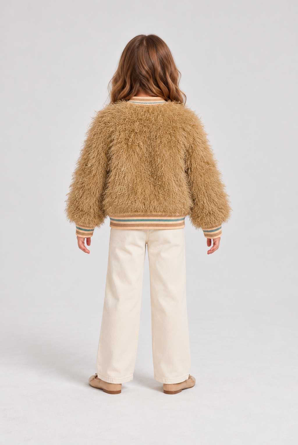 Gingersnaps fuzzy zip jacket on child model, back view