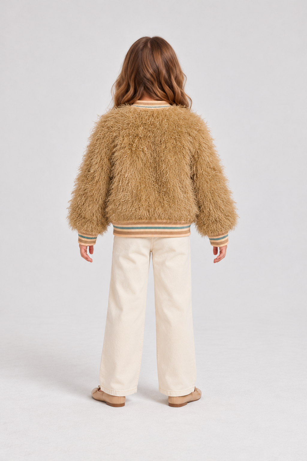 Gingersnaps fuzzy zip jacket on child model, back view