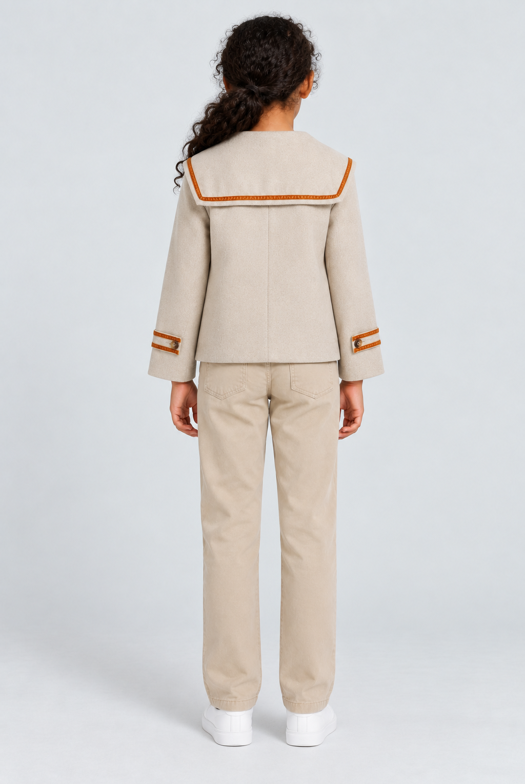جاكيت بناتي سادة بجيوب, beige, back model view