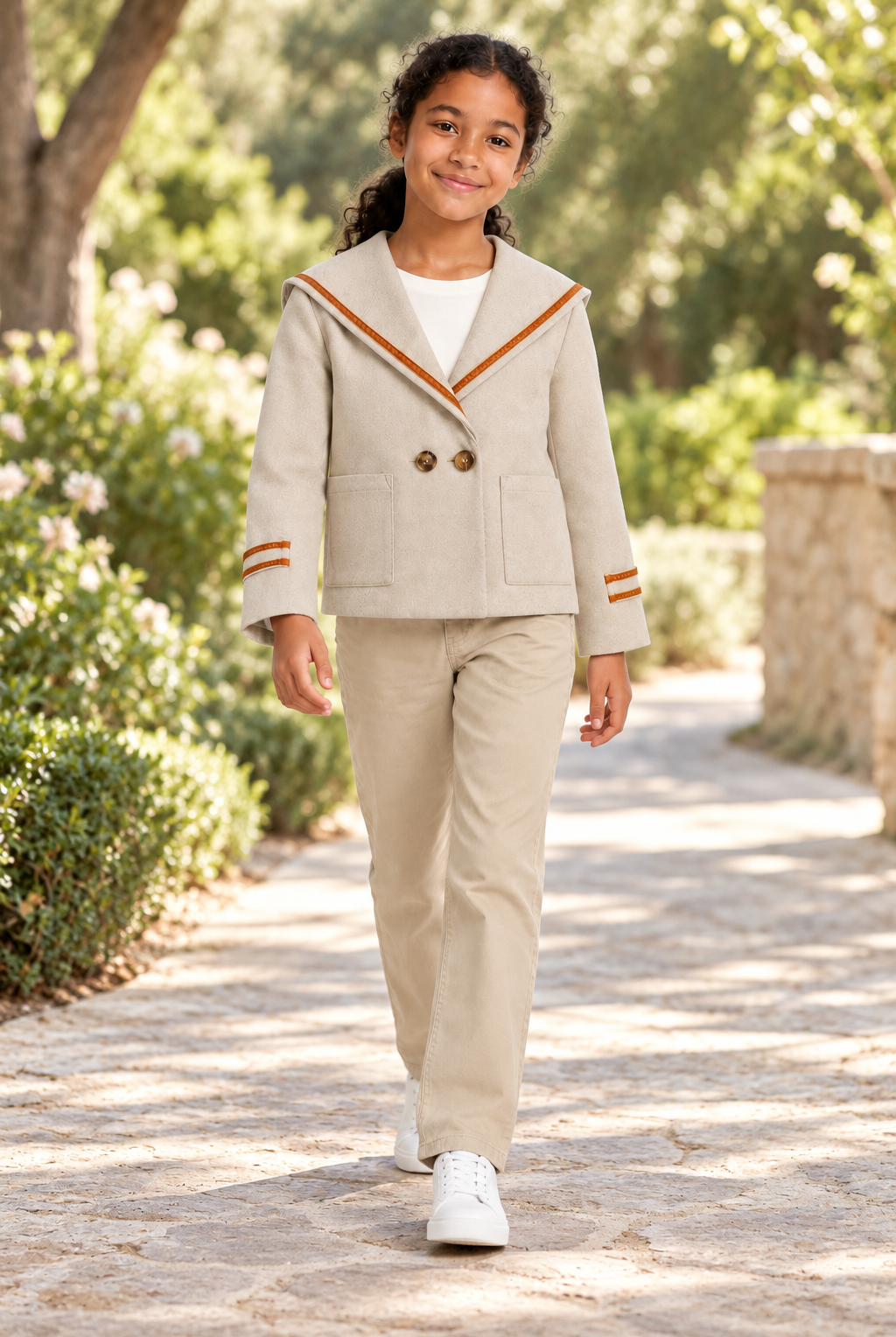 جاكيت بناتي سادة بجيوب, beige, lifestyle model view