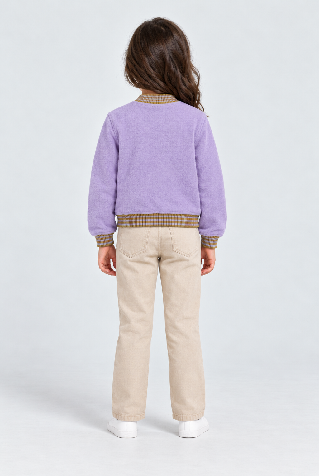 جاكيت كم طويل بسحاب أمامي وجيوب بناتي, purple, back model view