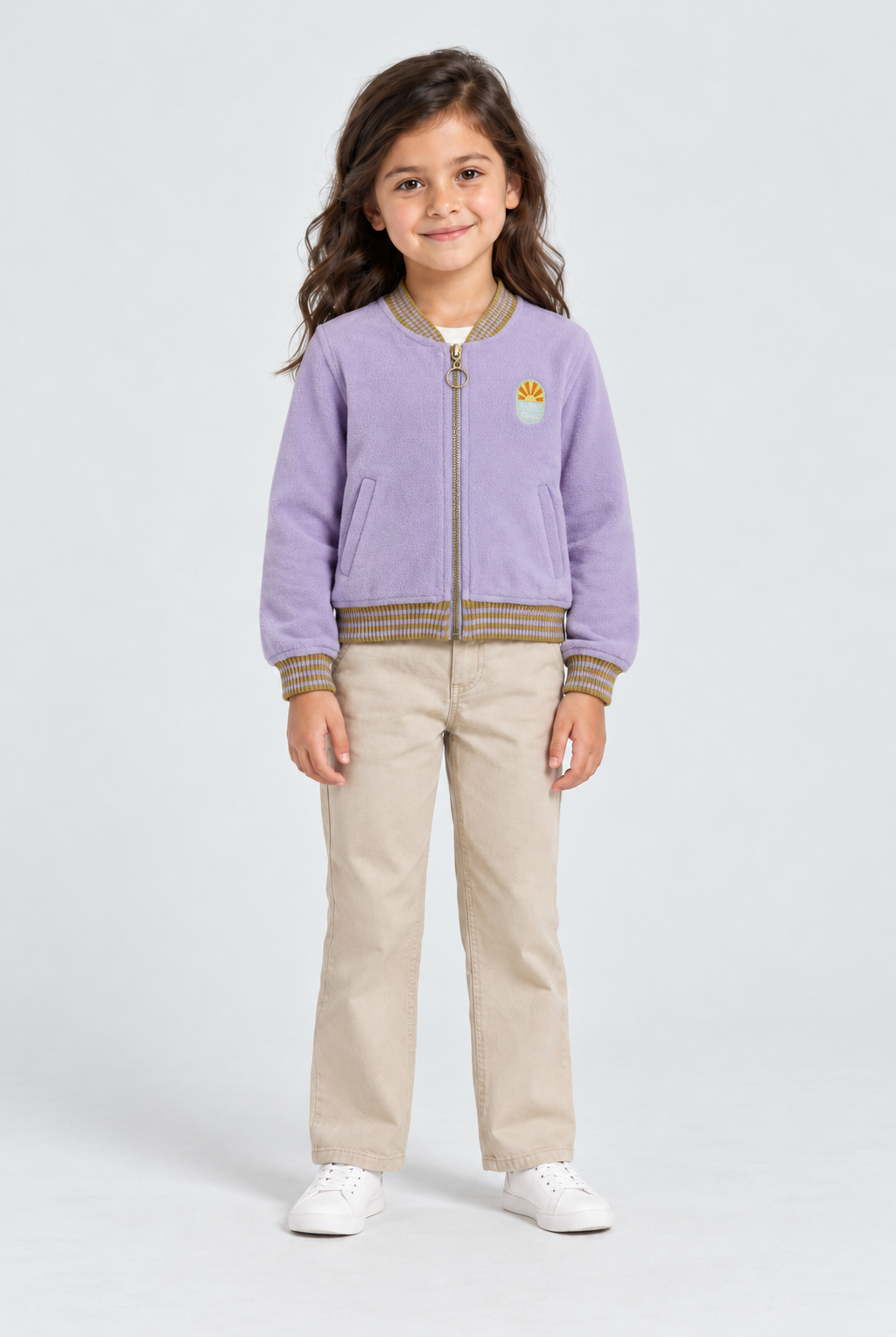 جاكيت كم طويل بسحاب أمامي وجيوب بناتي, purple, front model view
