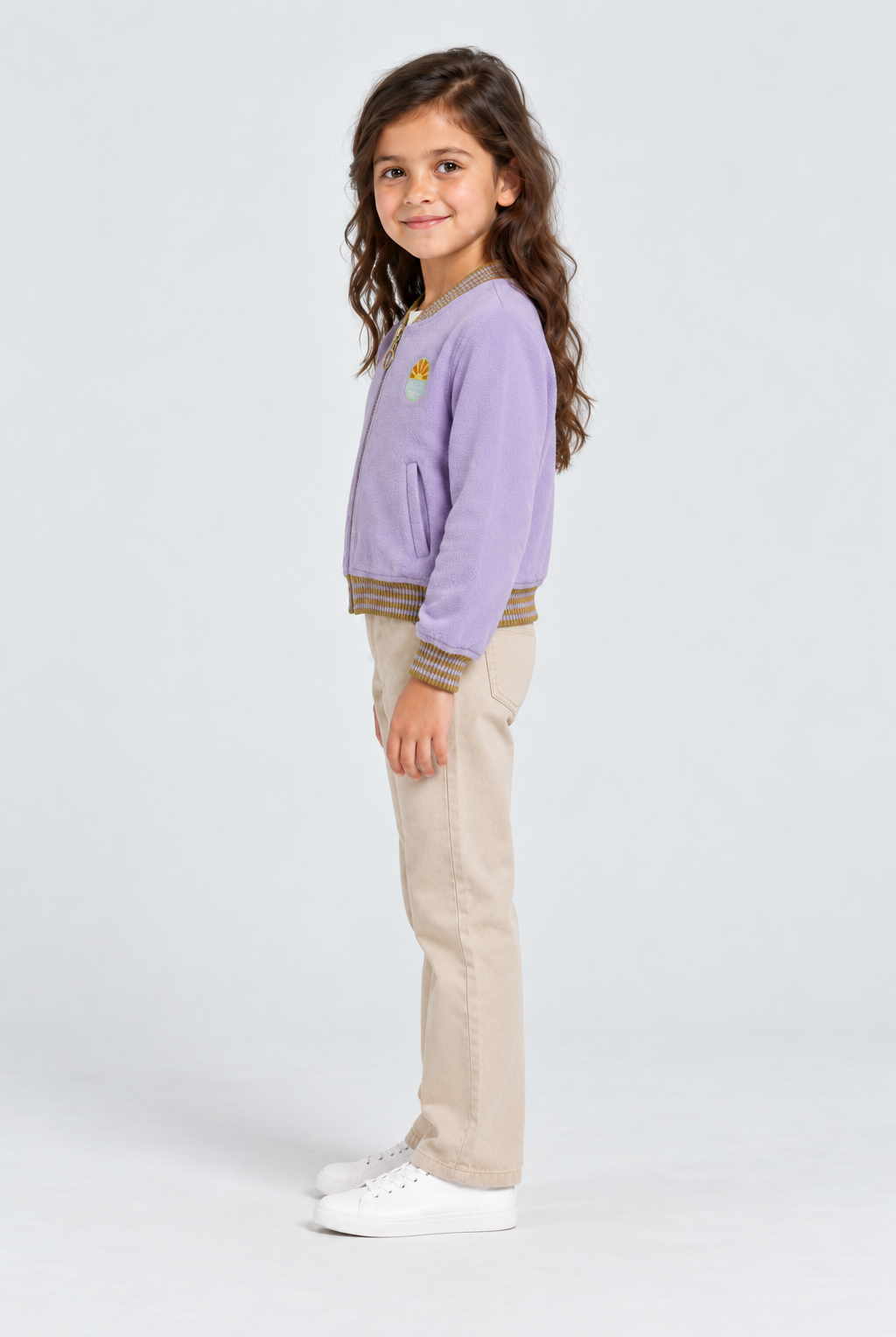 جاكيت كم طويل بسحاب أمامي وجيوب بناتي, purple, side model view