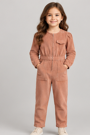 gjs0335 front view, girls corduroy jumpsuit on child model
