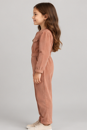 gjs0335 left view, girls corduroy jumpsuit on child model