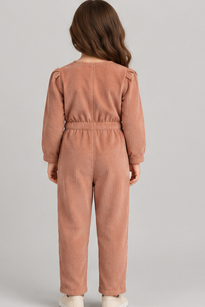 gjs0335 back view, girls corduroy jumpsuit on child model
