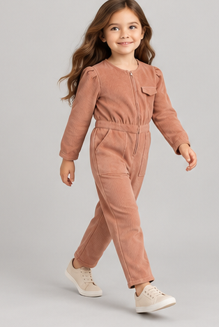 gjs0335 lifestyle view, girls corduroy jumpsuit on child model