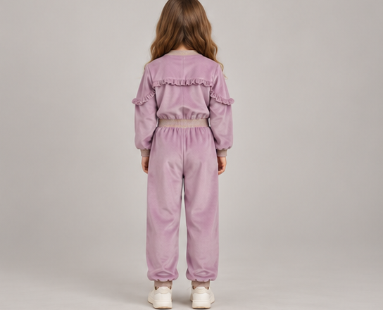gjs0366 back view, girls jumpsuit on child model