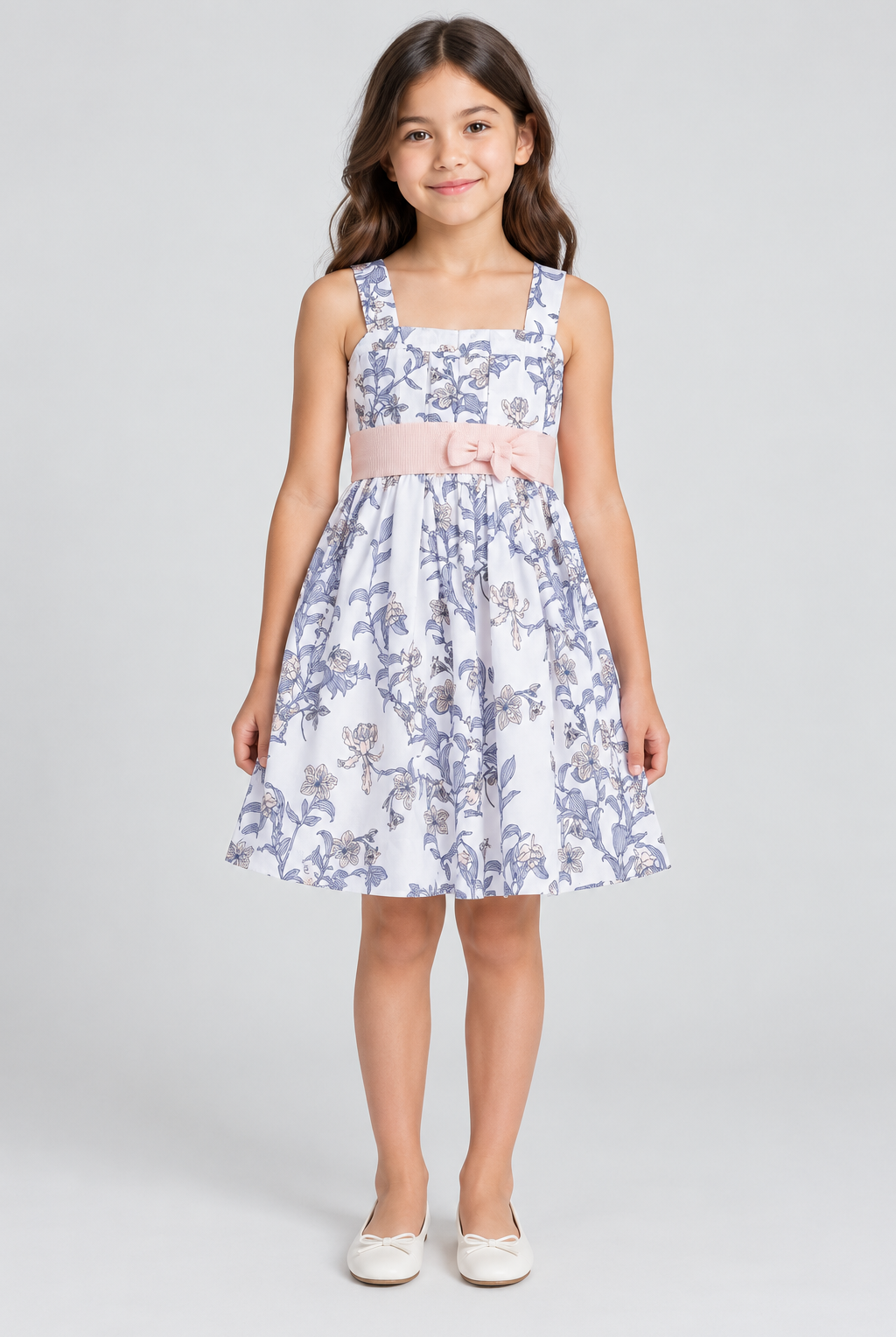 Gingersnaps floral girls dress on child model Lina, full front
