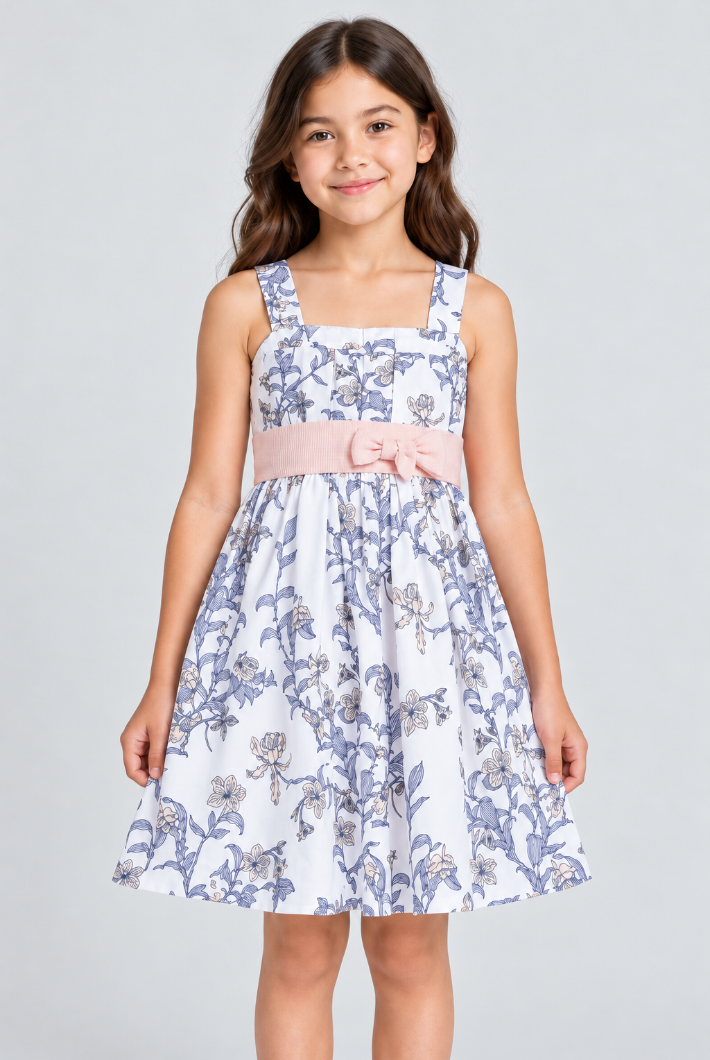 Gingersnaps floral girls dress, garment-focused front view on Lina