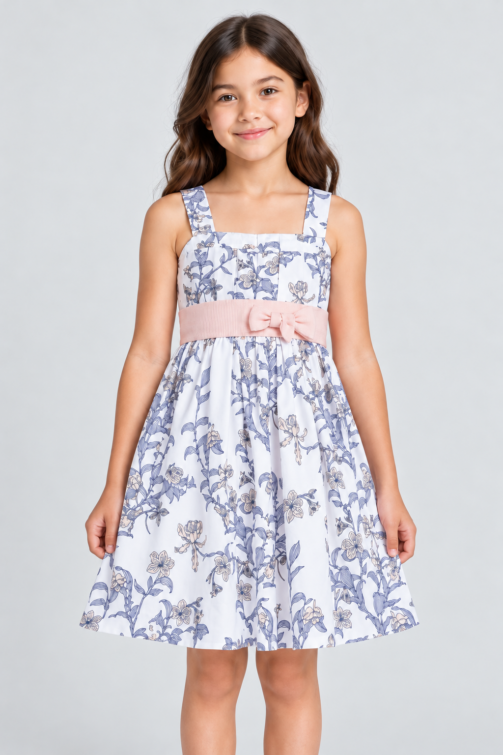 Gingersnaps floral girls dress, garment-focused front view on Lina