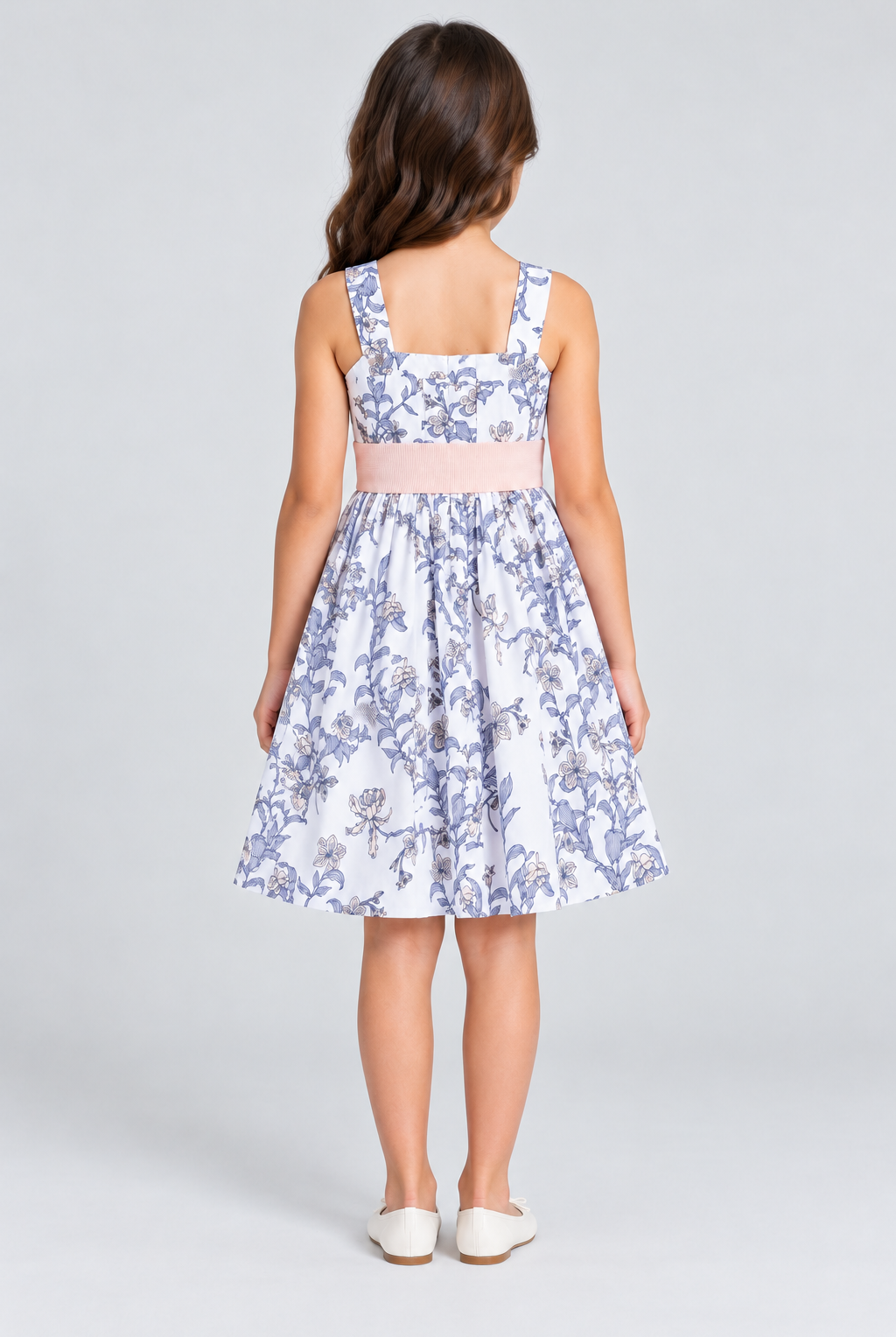 Gingersnaps floral girls dress, back view on Lina