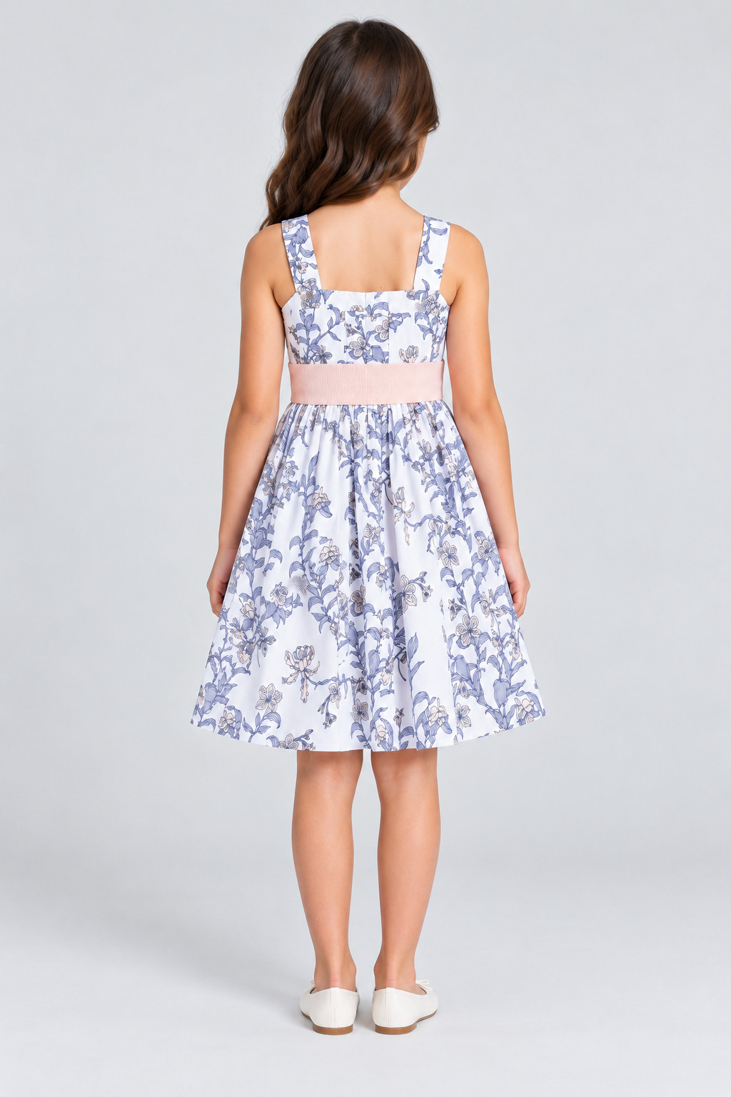 Gingersnaps floral girls dress, back view on Lina