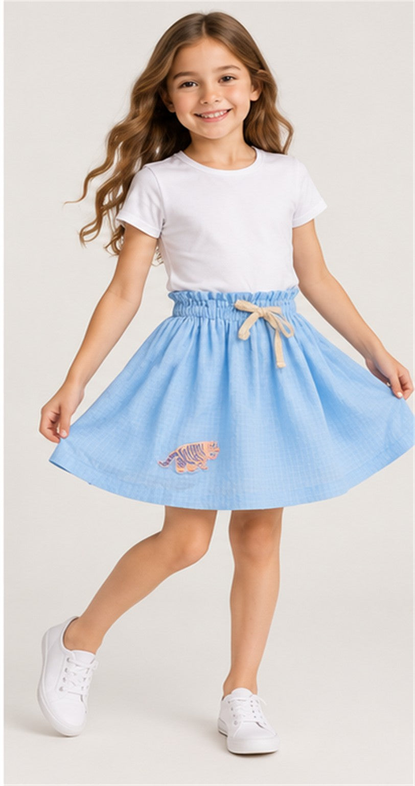 Gingersnaps girls blue ruffle skirt - lifestyle view