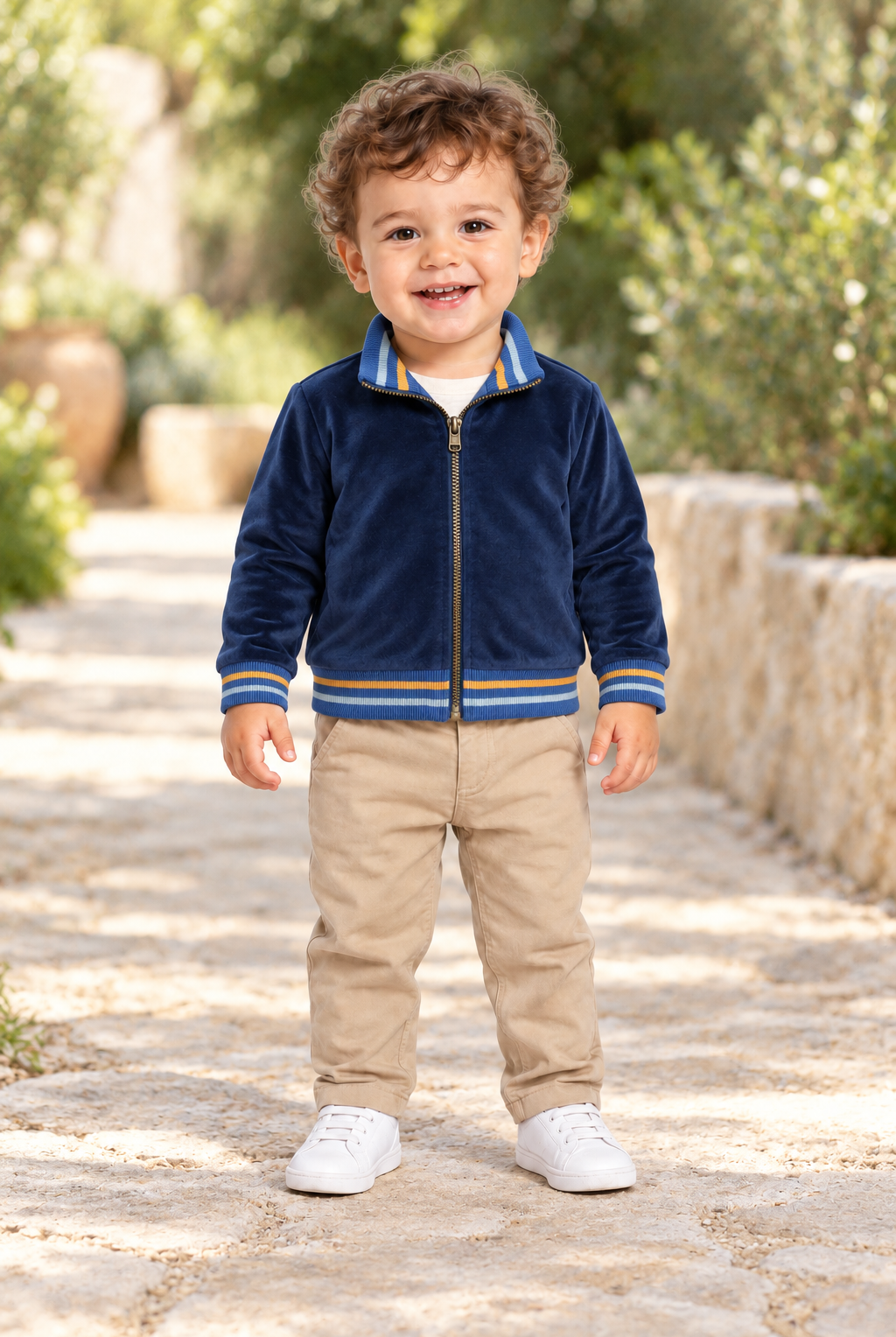 جاكيت أطفالي سادة بياقة وأساور مطاط, blue, lifestyle model view