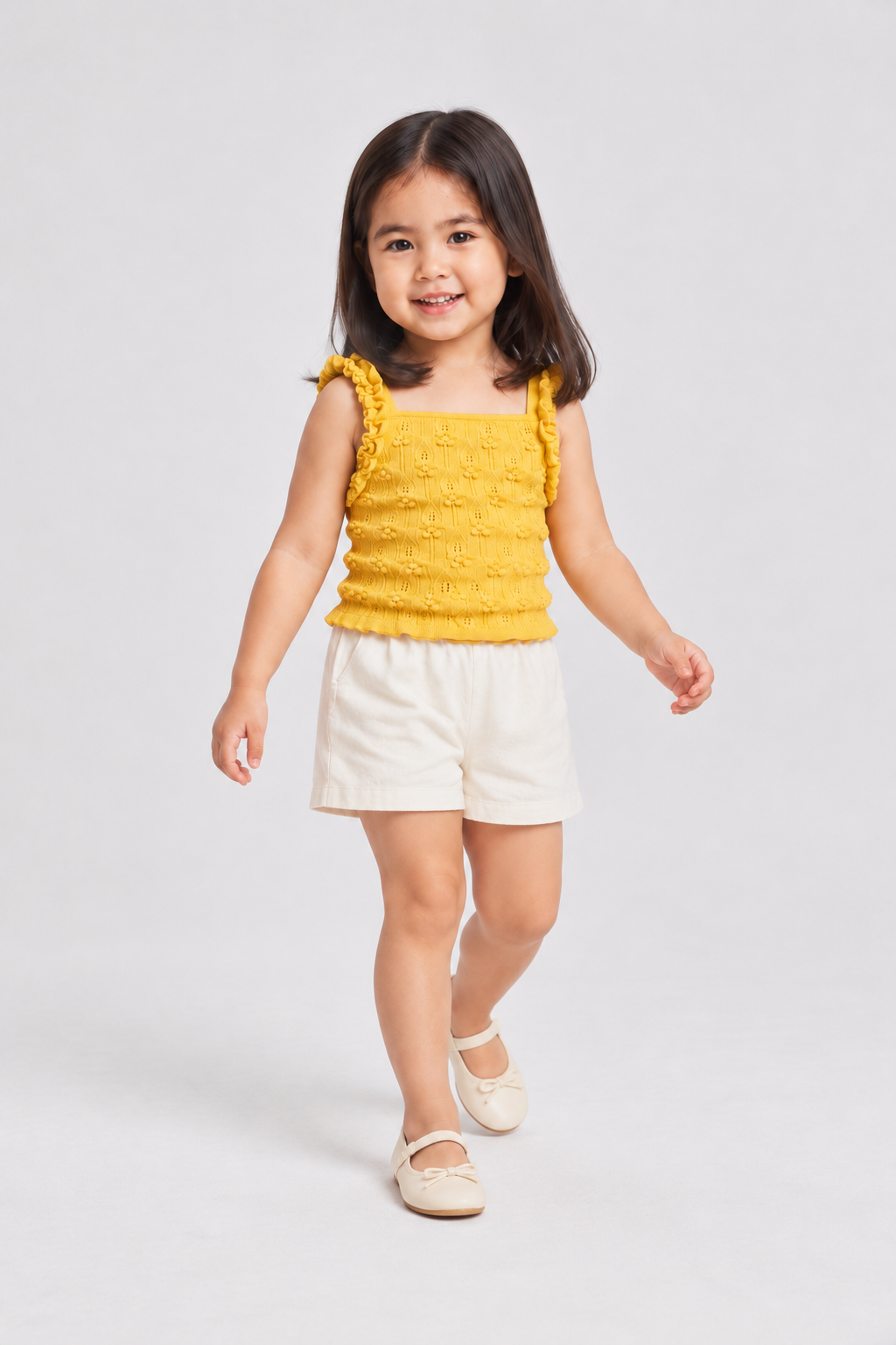 Gingersnaps baby girls yellow blouse, lifestyle view