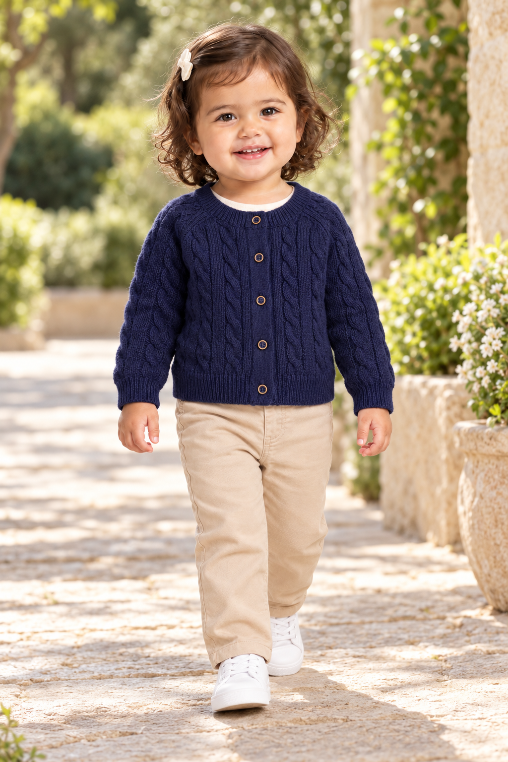 كارديجان بناتي رضع كم طويل بازرار, blue, lifestyle model view