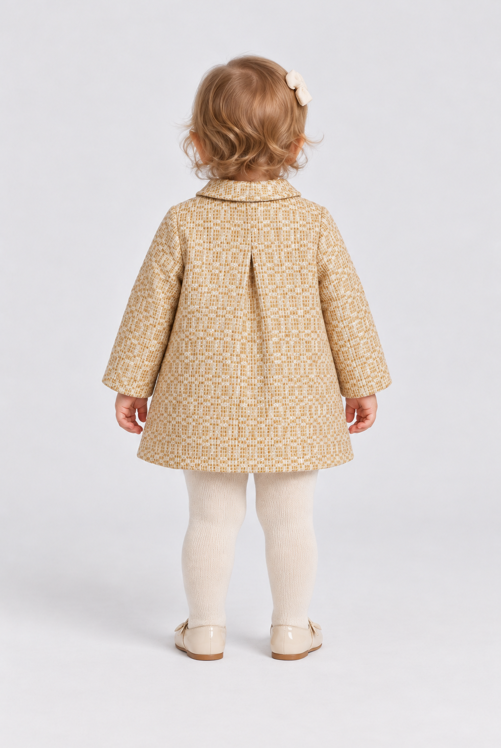 IGJK0037 gold textured baby coat, back model view