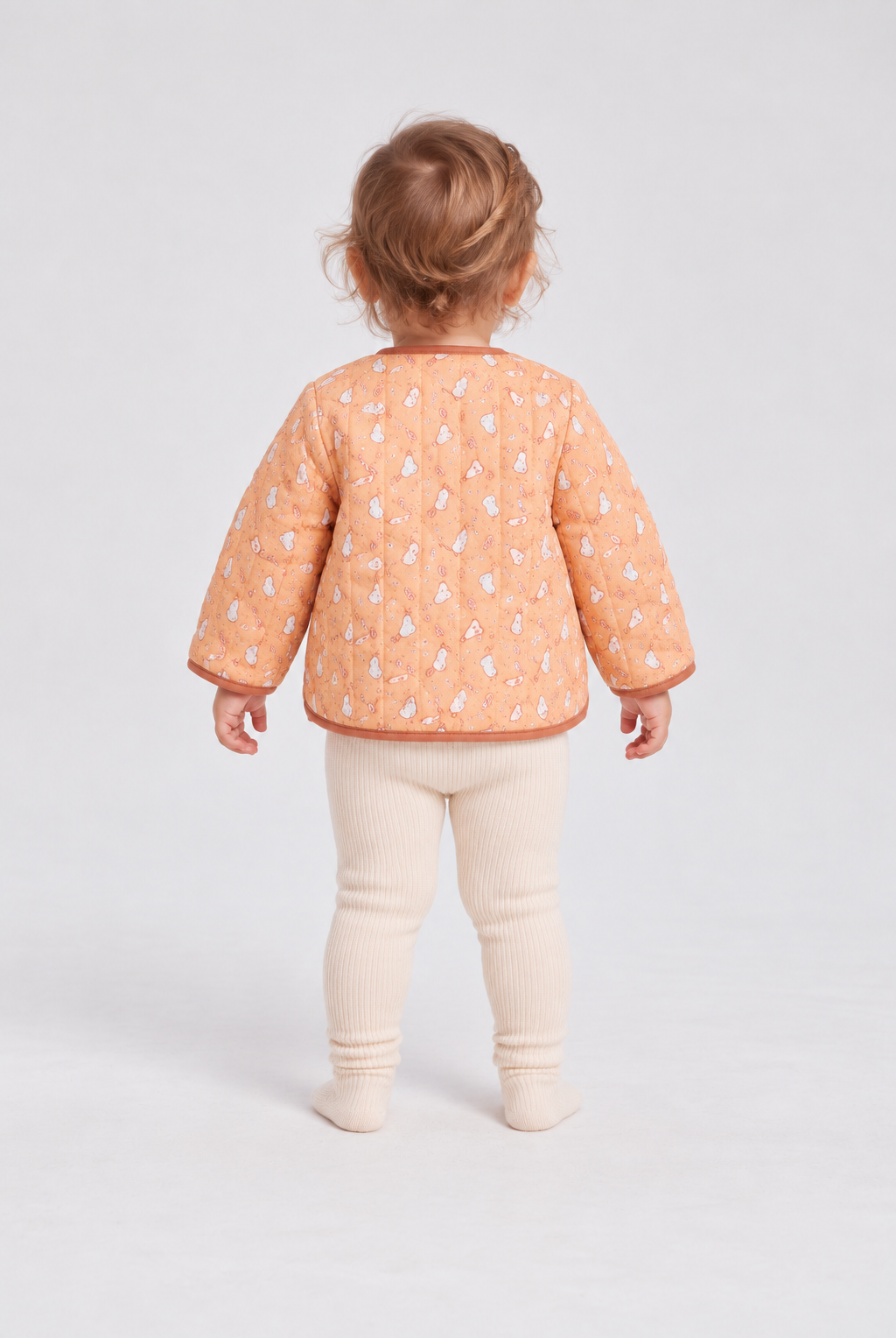Back baby model view of Gingersnaps printed infant jacket