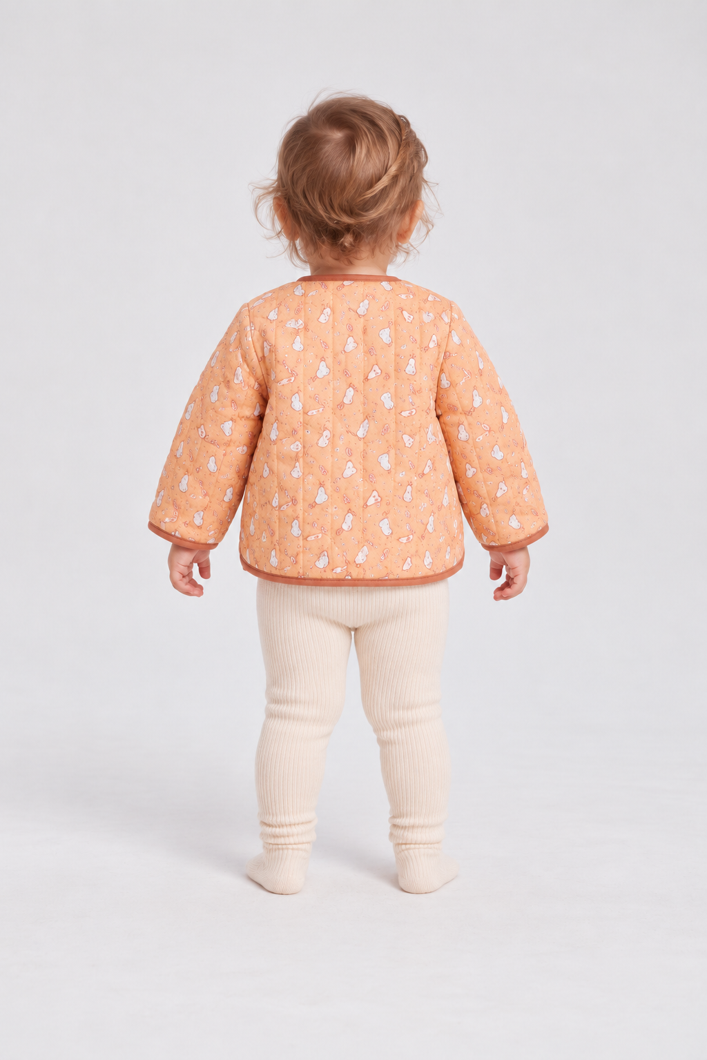 Back baby model view of Gingersnaps printed infant jacket