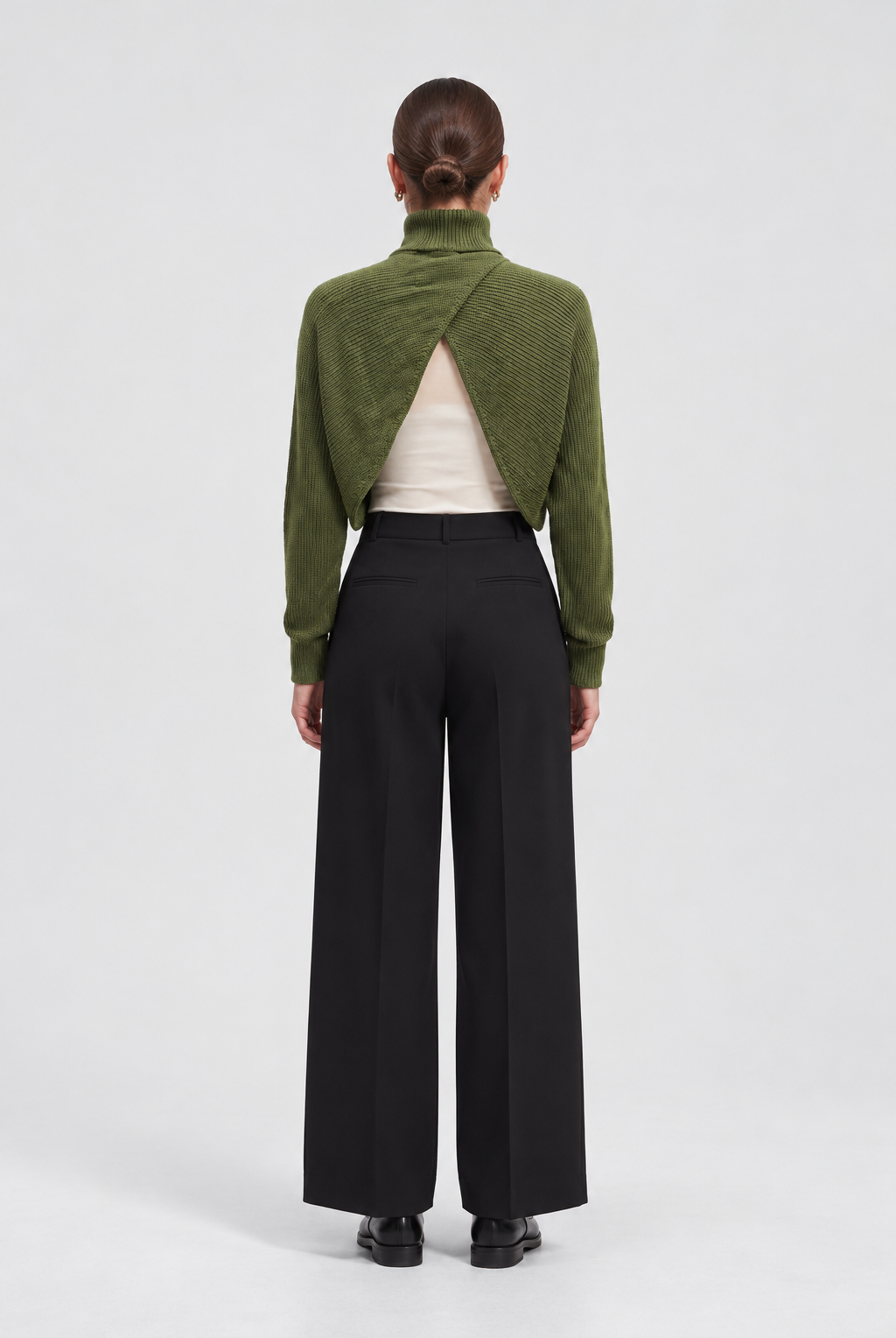 MA0178W254CDY green knit top on Uliana — back