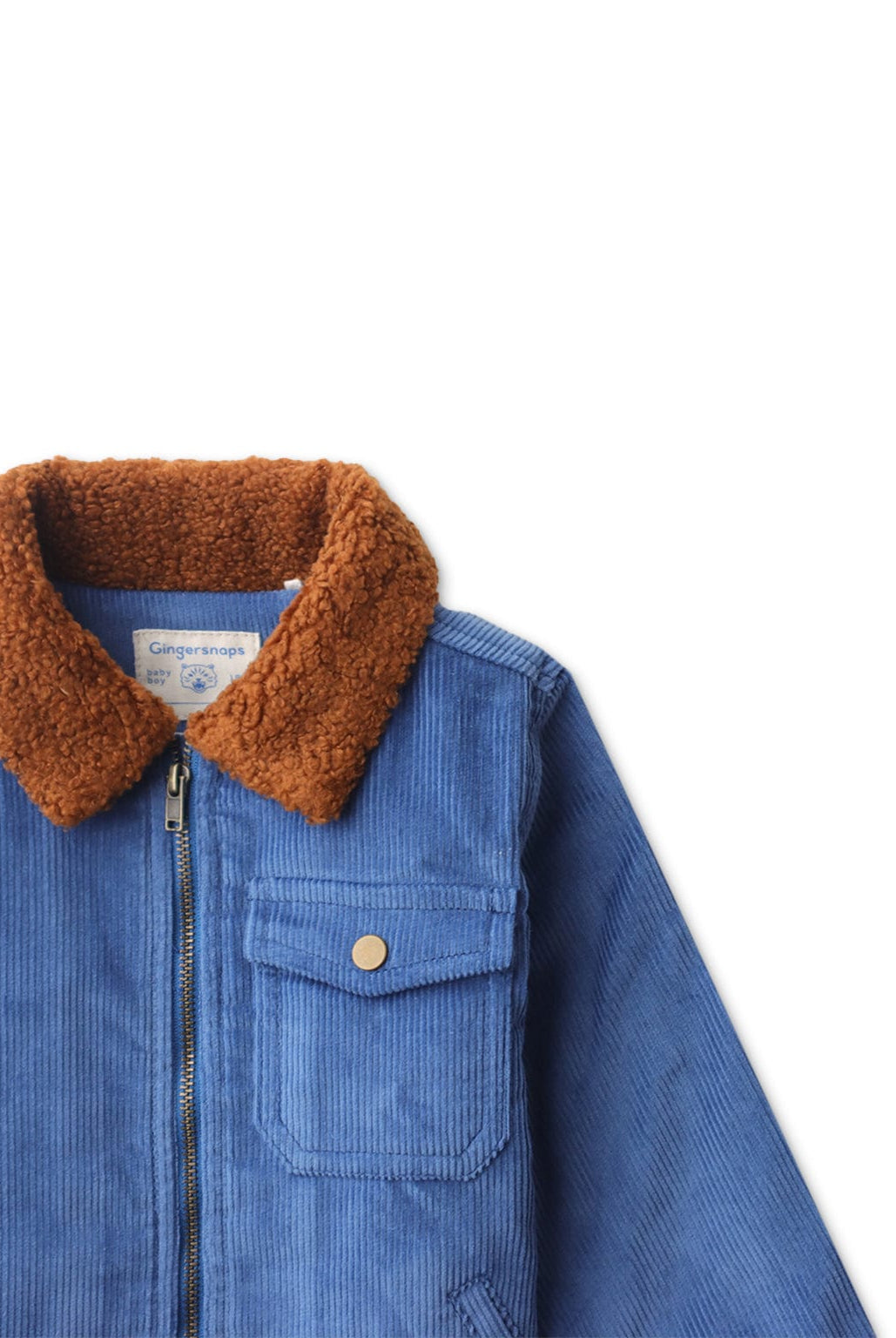 جينجرسنابس جاكيت أطفالي سادة بياقة فرو أزرق