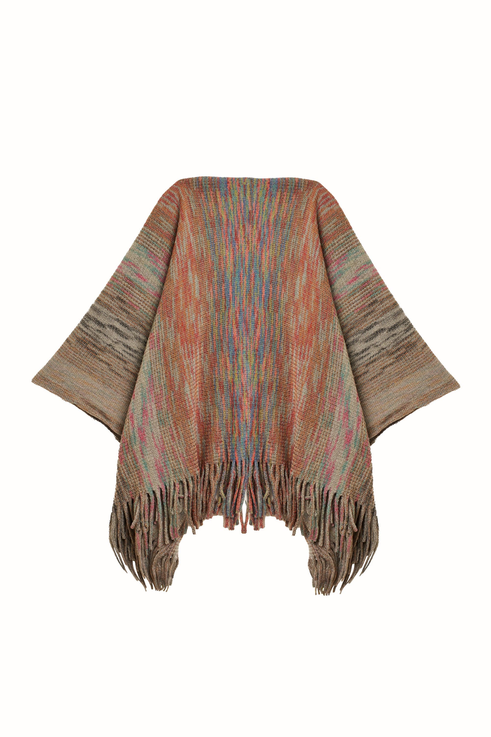 ميكا شال نسائي منقوش مخطط بالخيوط وأكمام