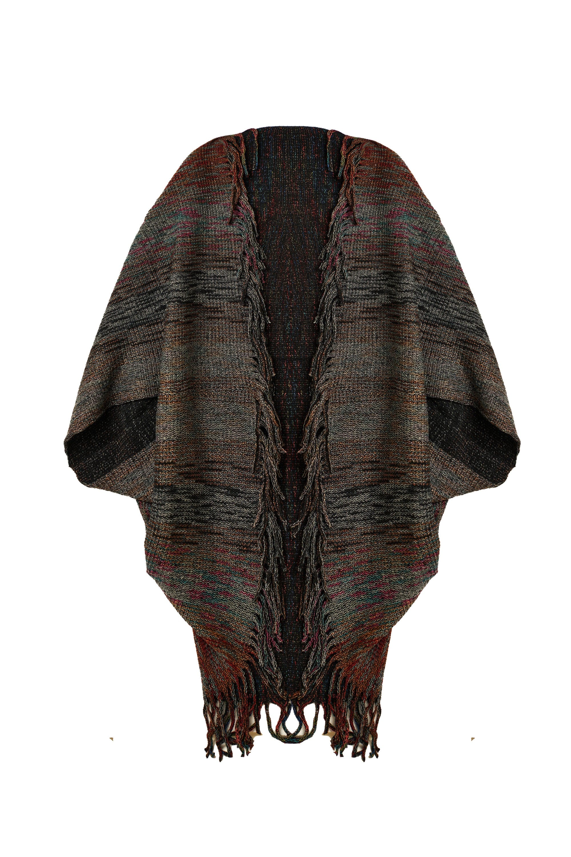 ميكا شال نسائي منقوش مخطط بالخيوط وأكمام