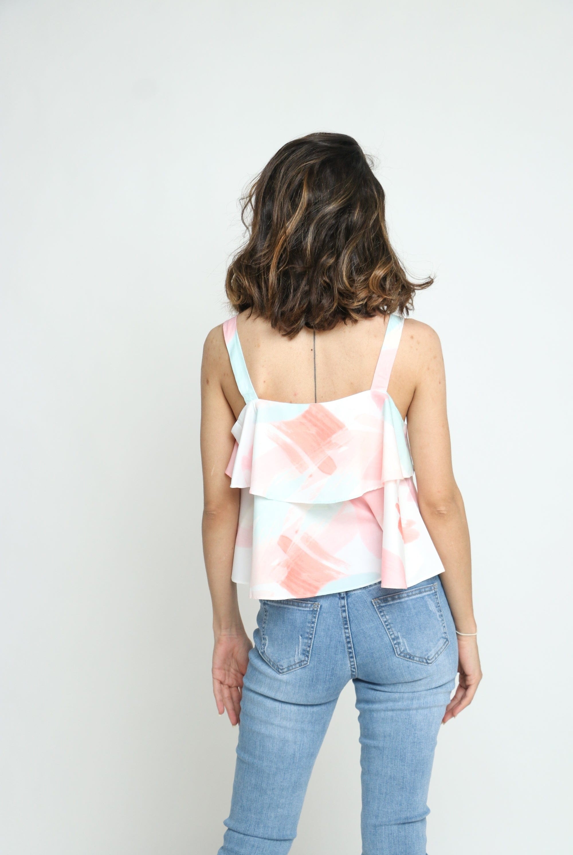 كيتشن توب بحمالات بوليستر متعدد الألوان وردي