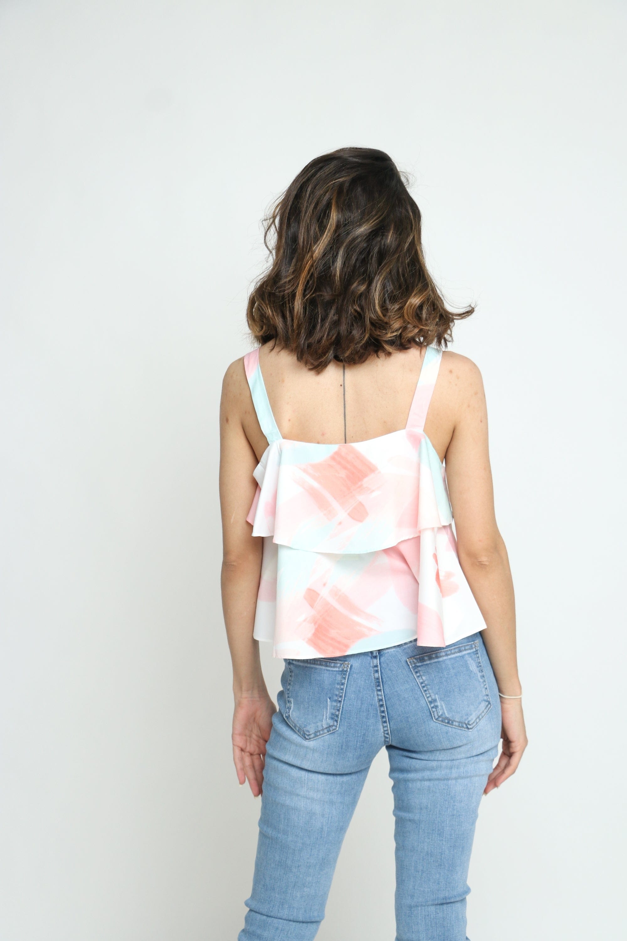 كيتشن توب بحمالات بوليستر متعدد الألوان وردي