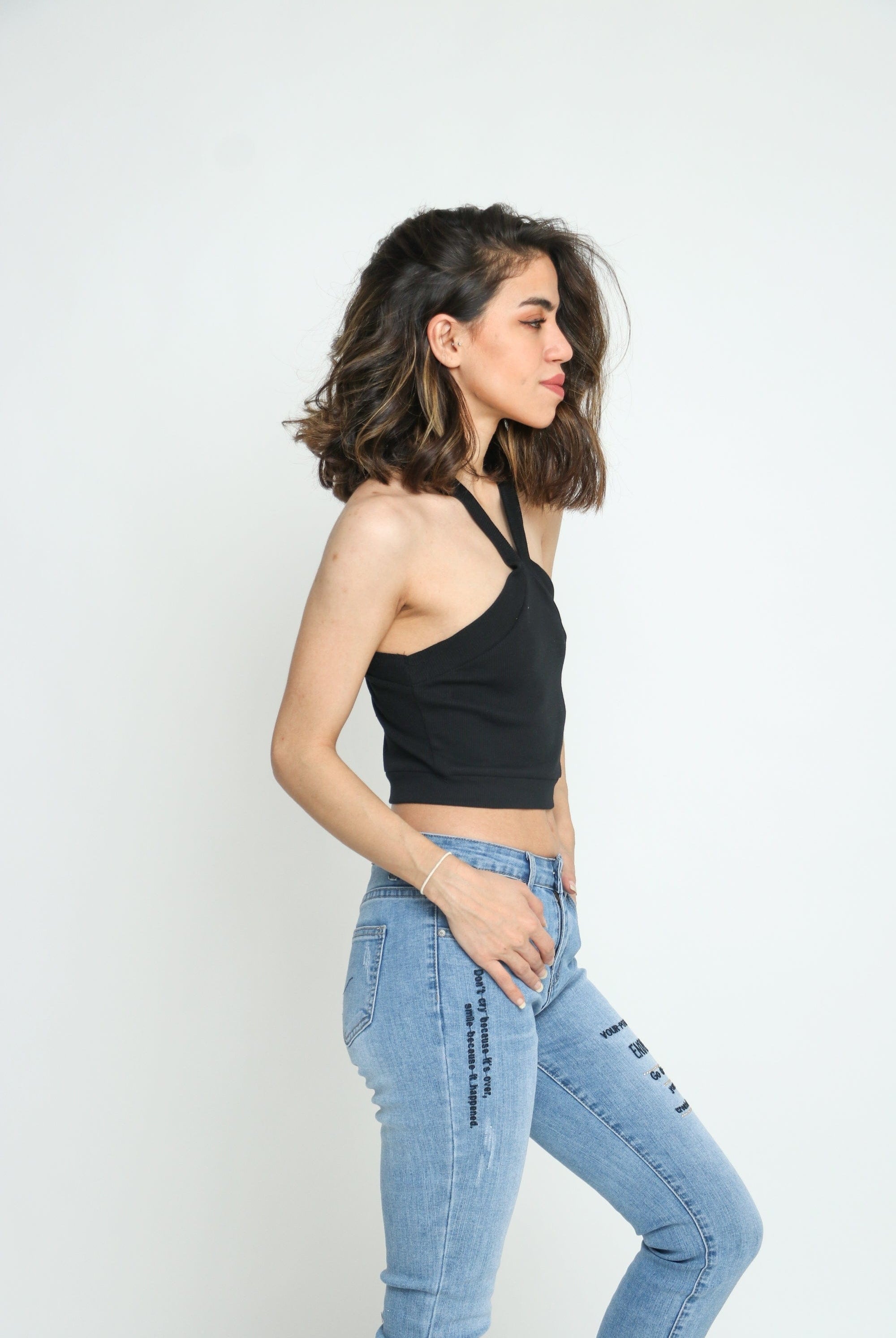 كيتشن بلوزة قطن قصيرة بحامل رقبة