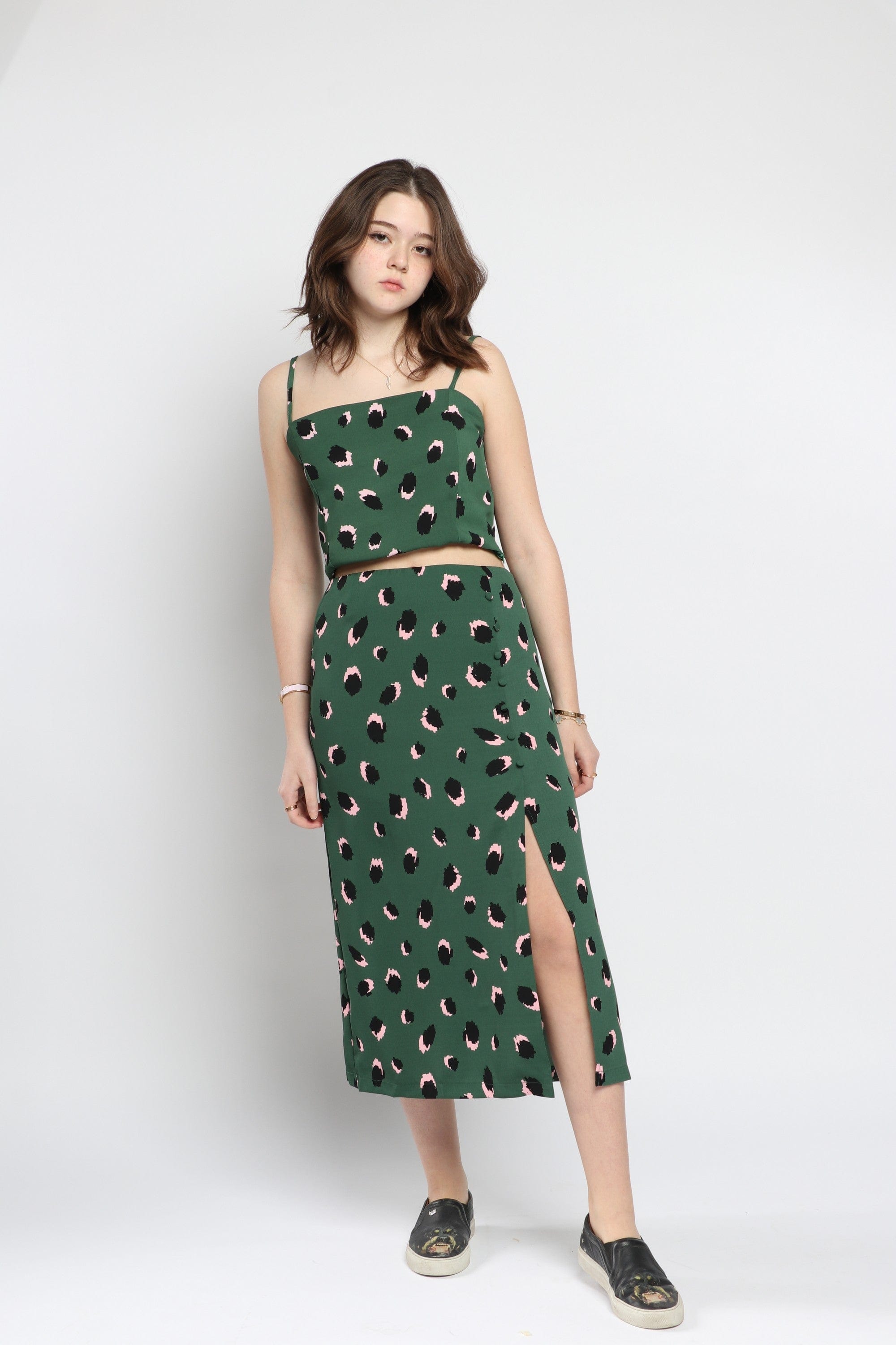 كيتشن بلوزة حمالات منقوشة خصر مرتفع