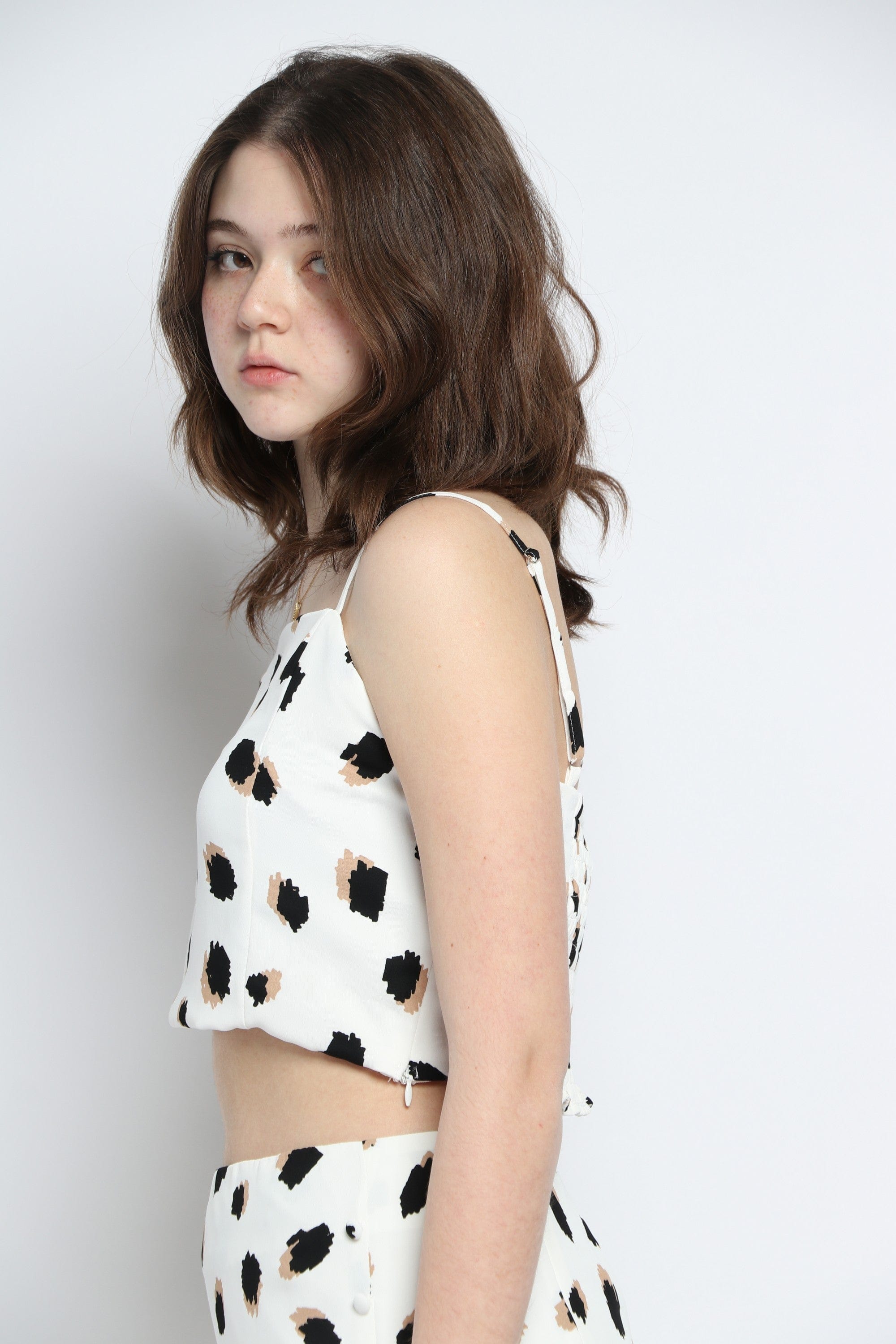 كيتشن بلوزة حمالات منقوشة خصر مرتفع