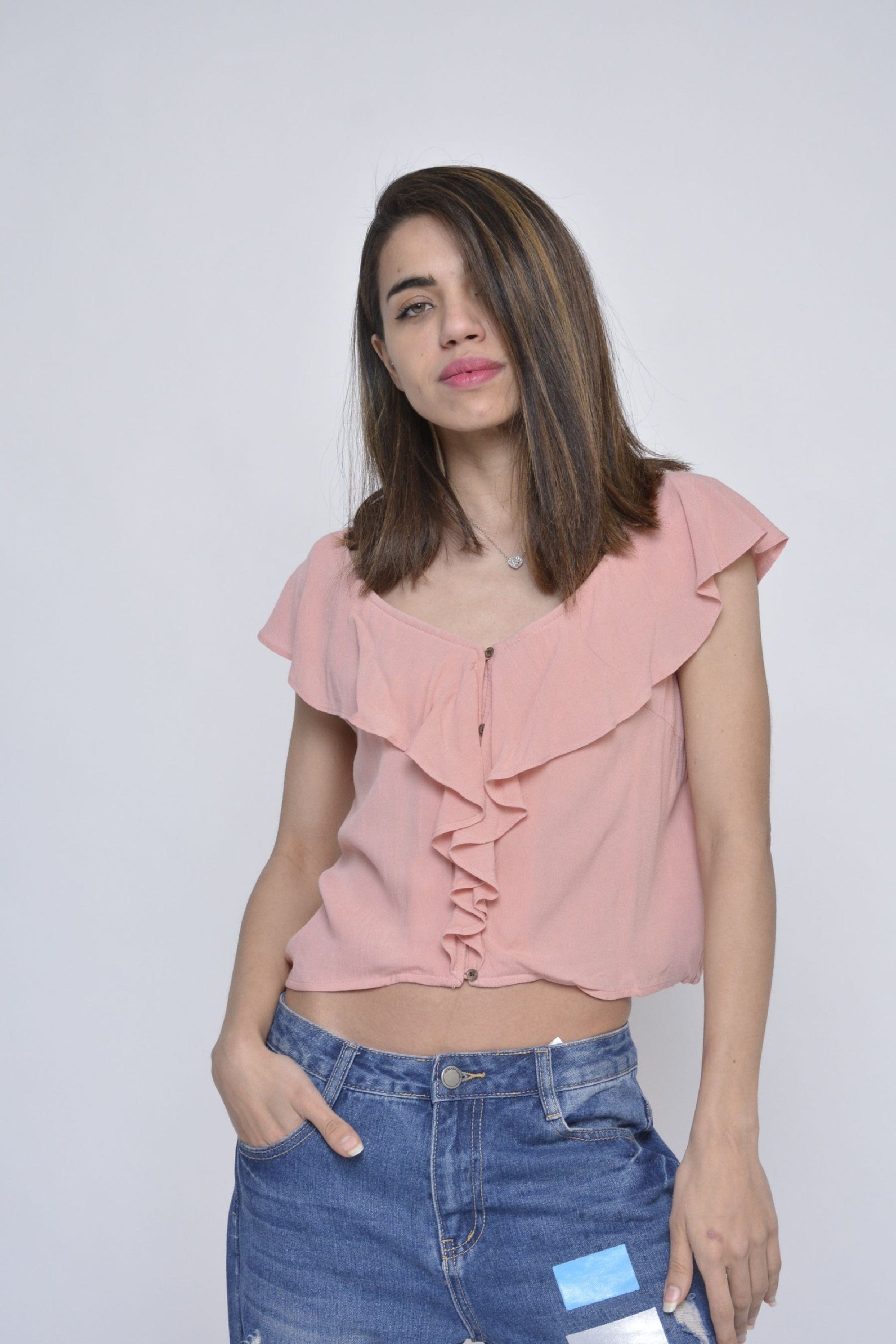 كيتشن بلوزة قطنية مكشكشة من الصدر نسائي