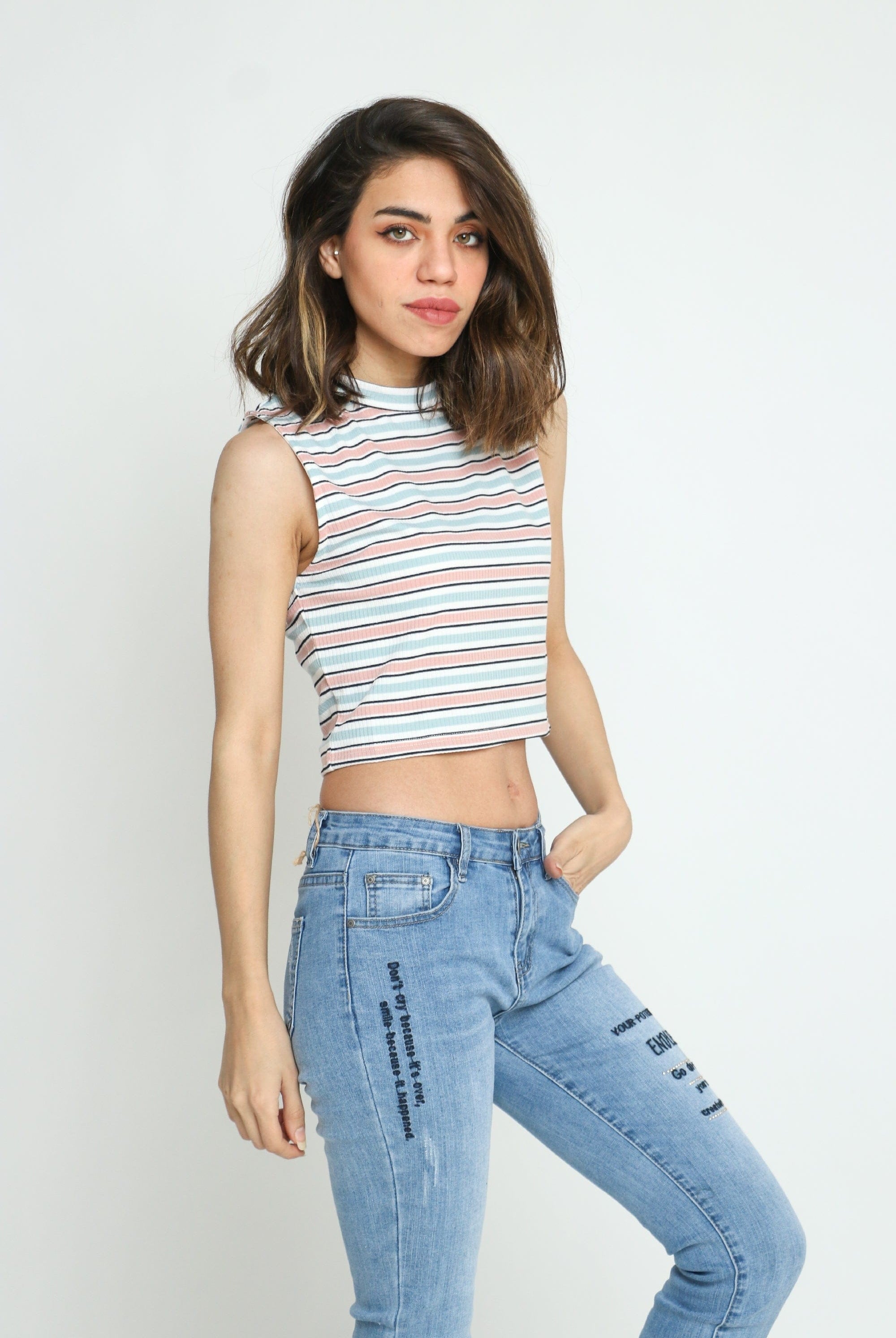 كيتشن بلوزة كت مخططة نص بطن نسائي