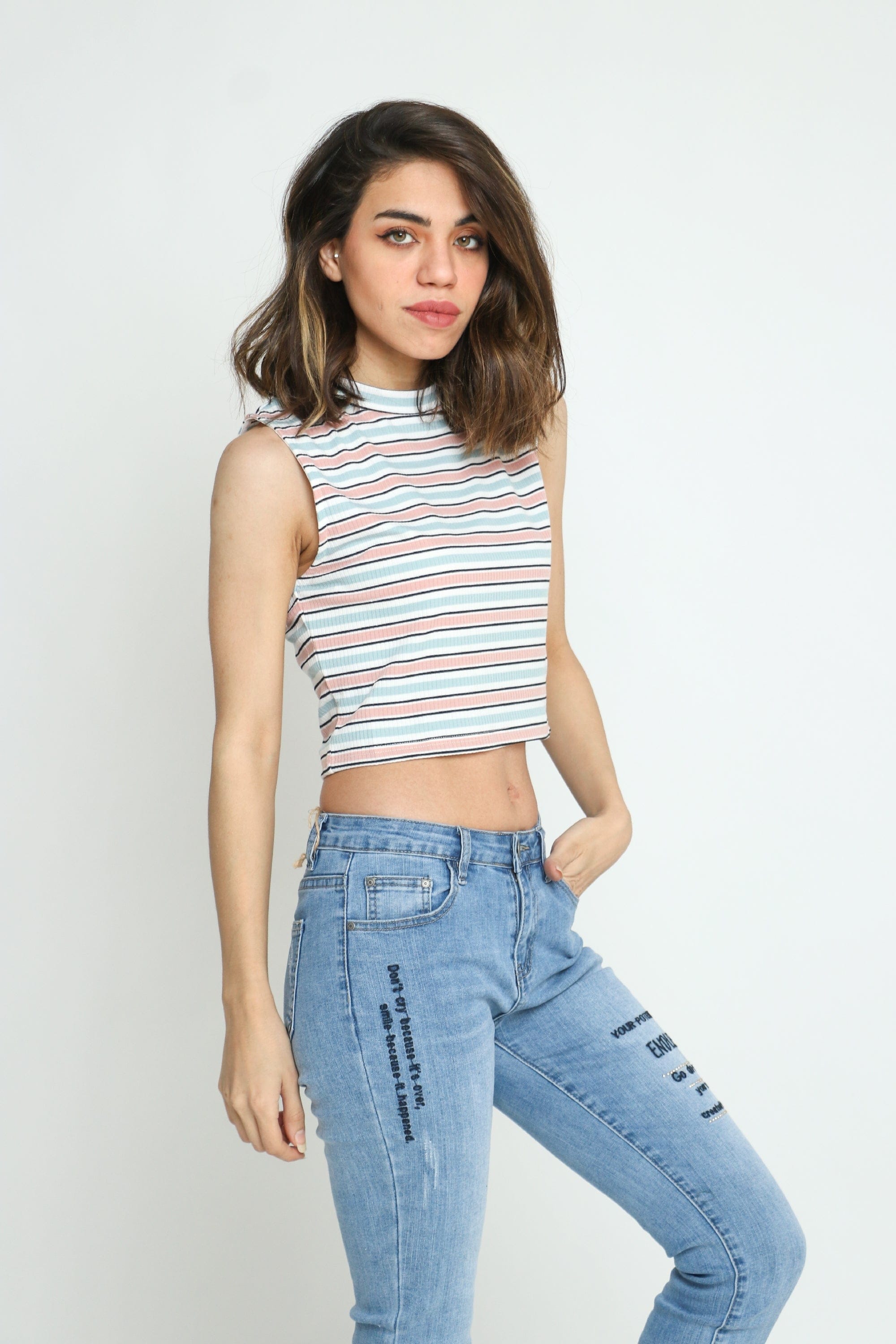 كيتشن بلوزة كت مخططة نص بطن نسائي