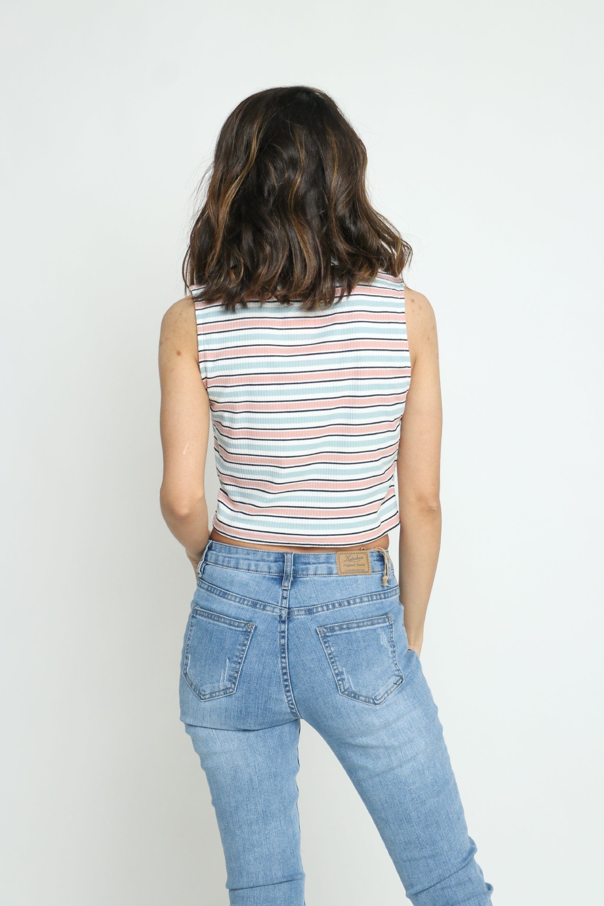 كيتشن بلوزة كت مخططة نص بطن نسائي