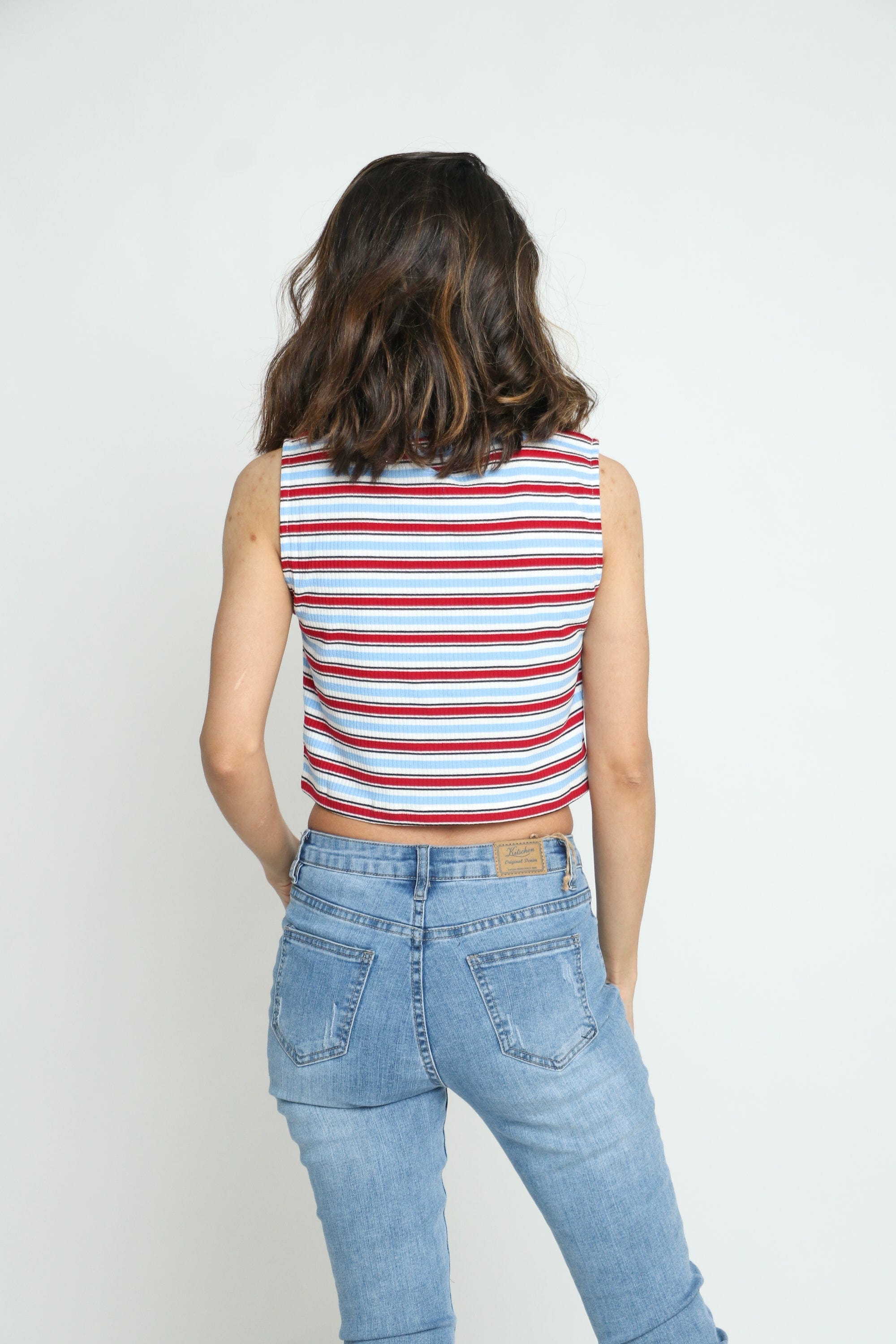 كيتشن بلوزة كت مخططة نص بطن نسائي