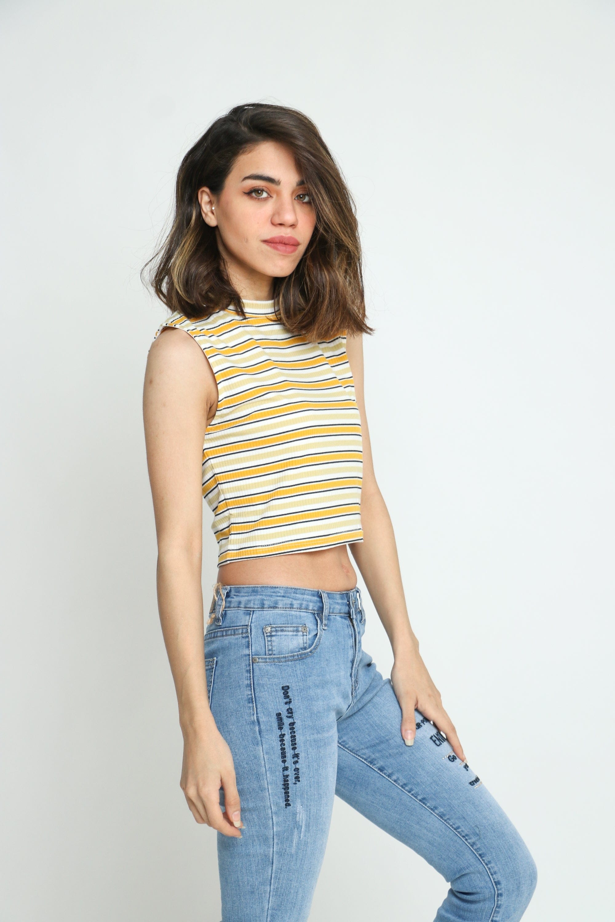 كيتشن بلوزة كت مخططة نص بطن نسائي