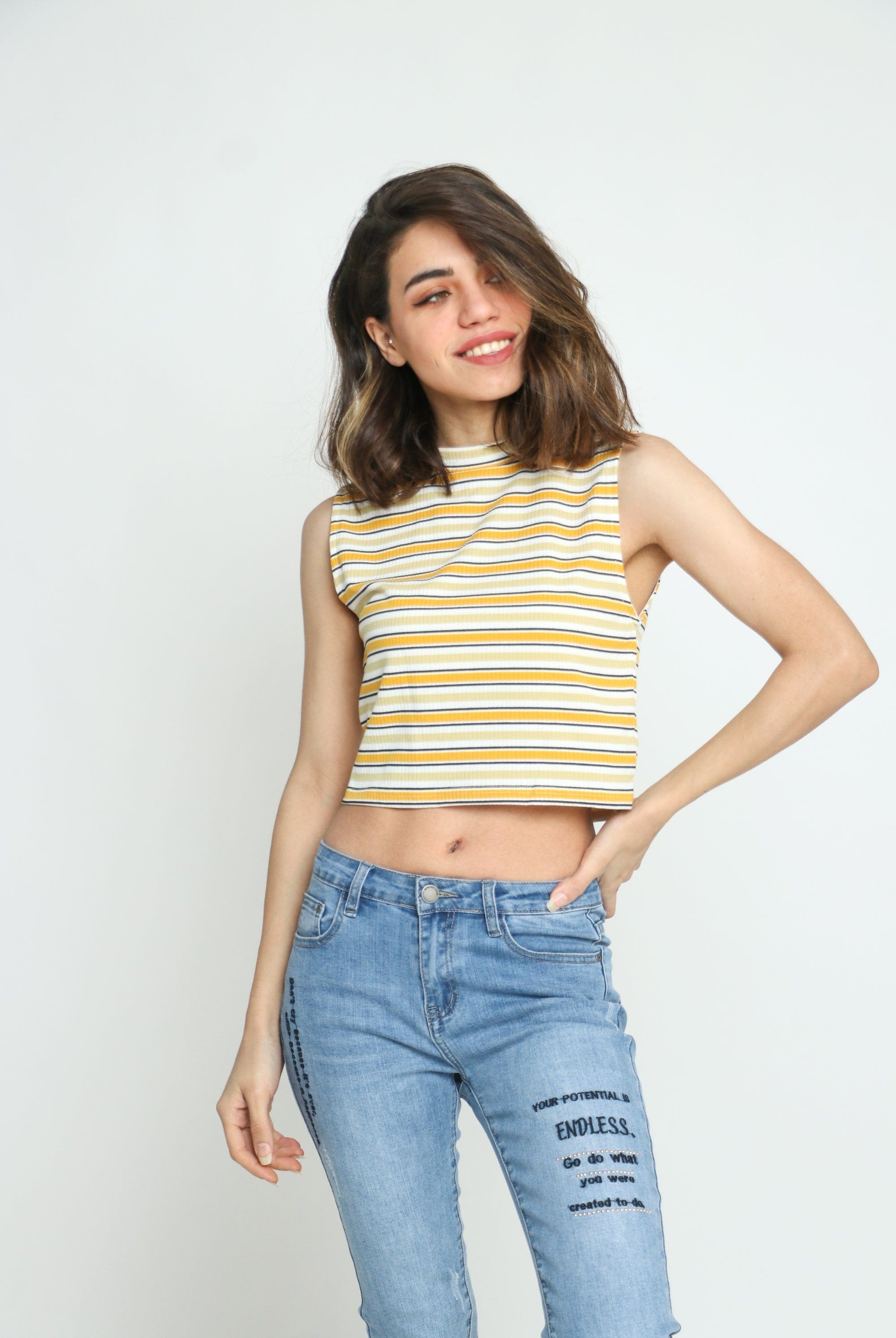 كيتشن بلوزة كت مخططة نص بطن نسائي